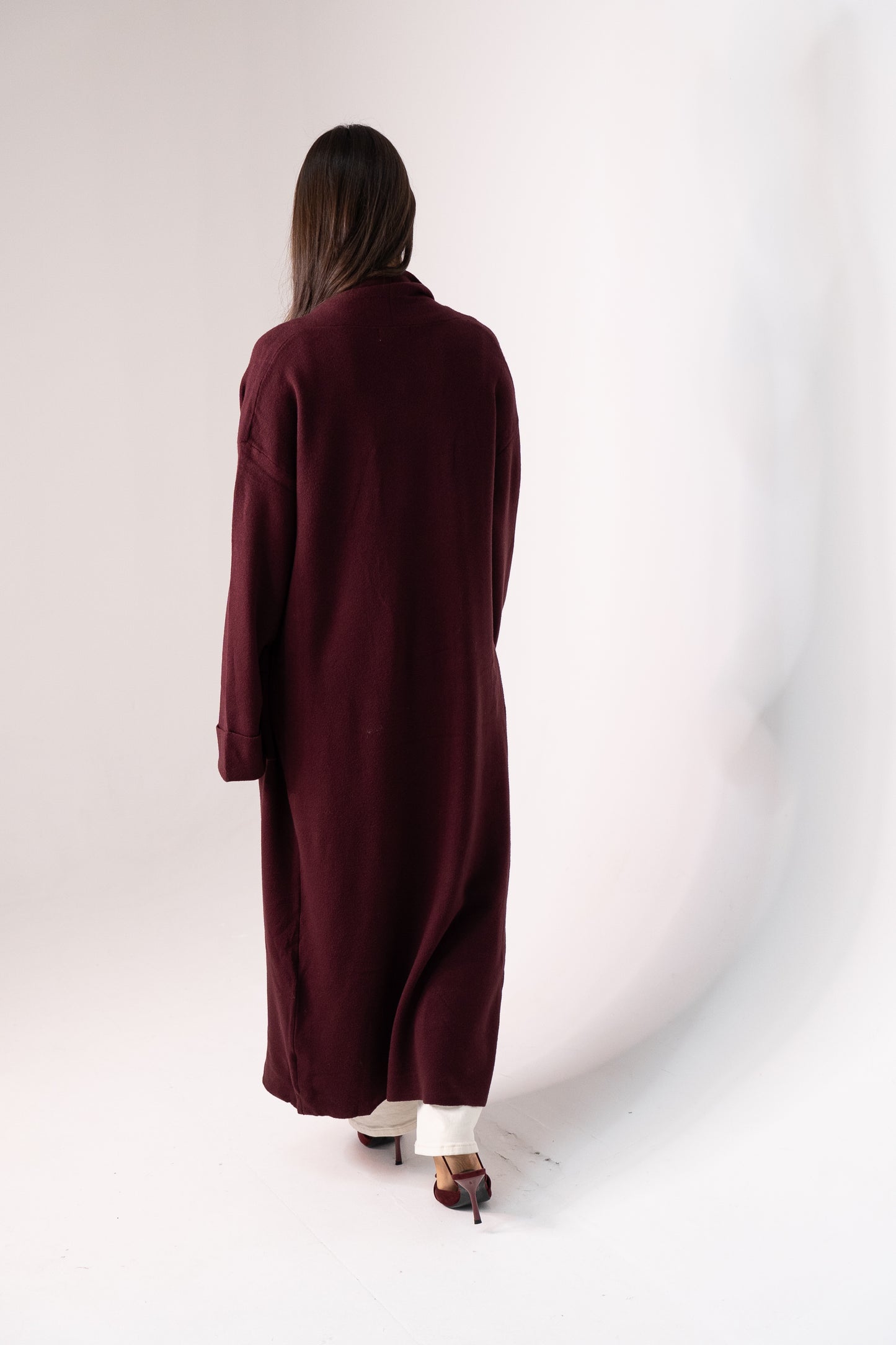 Ella Longline Cardigan In Wine