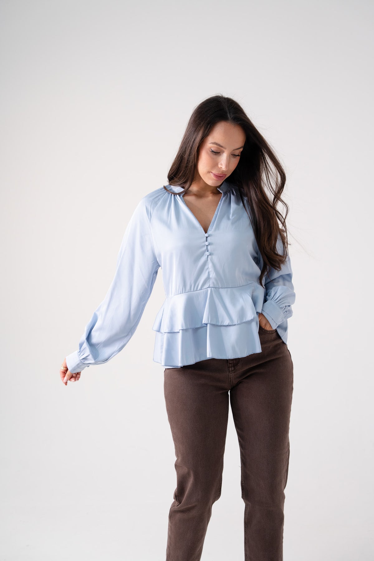 Ella Peplum Blouse In Blue