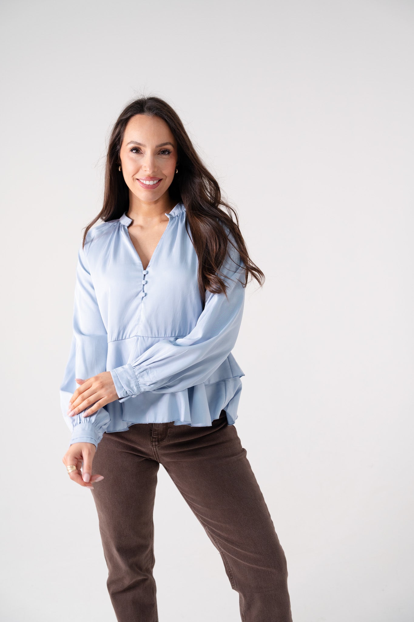 Ella Peplum Blouse In Blue