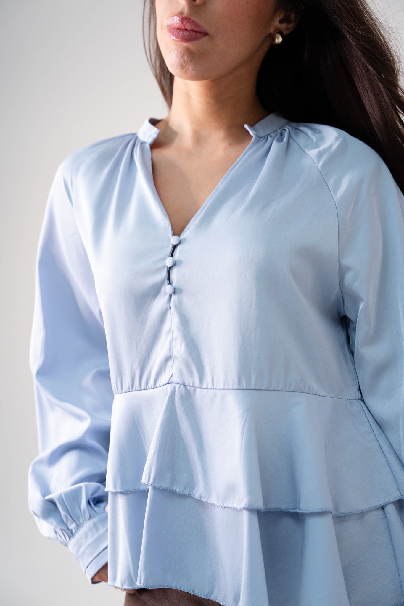 Ella Peplum Blouse In Blue