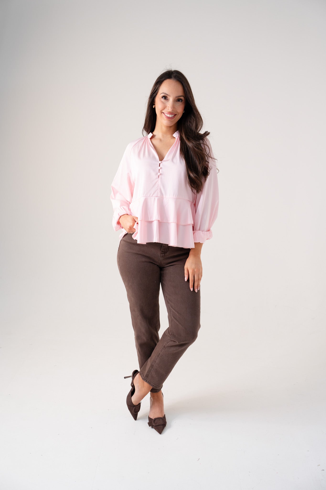Ella Peplum Blouse In Pink