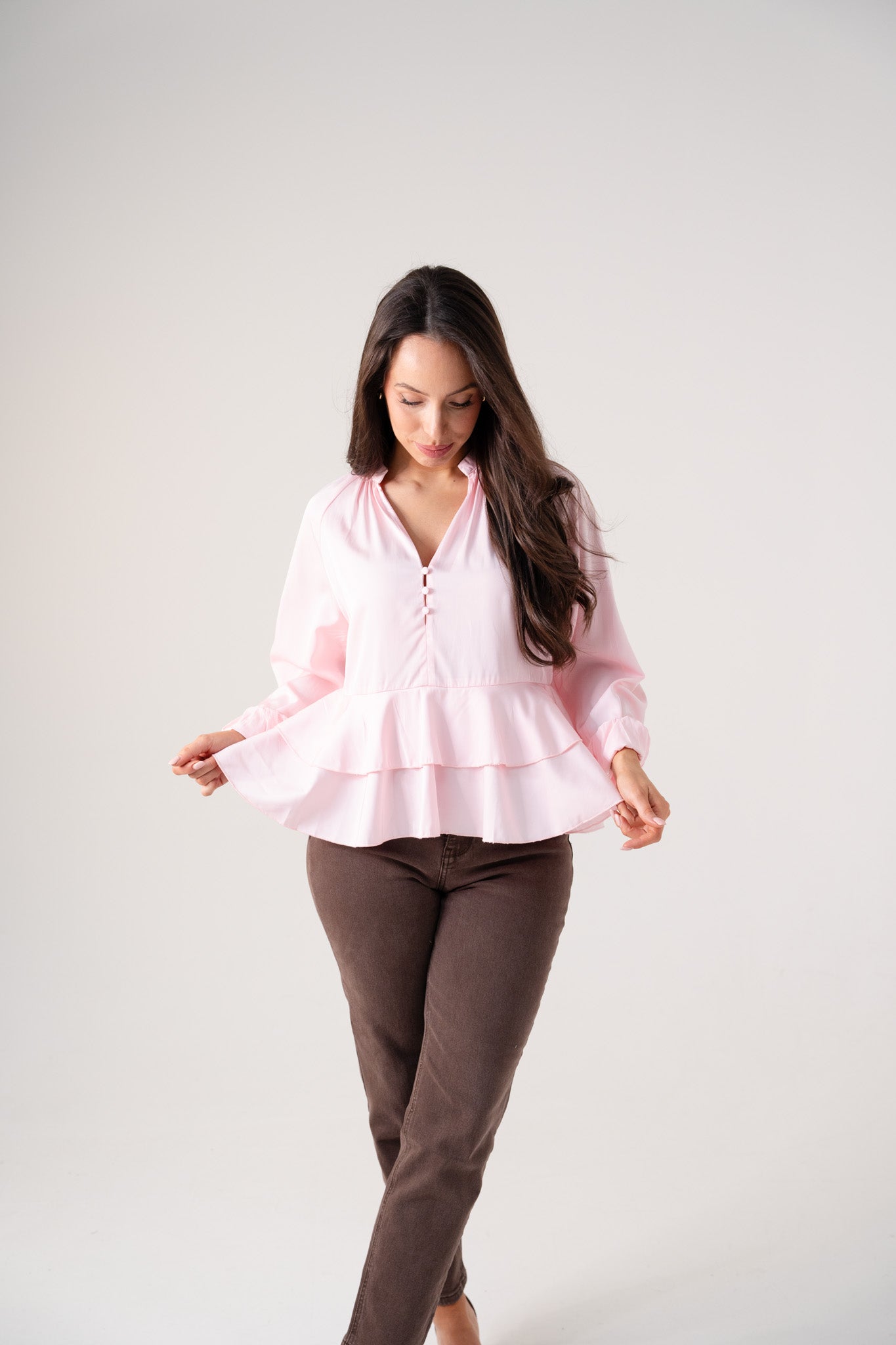 Ella Peplum Blouse In Pink