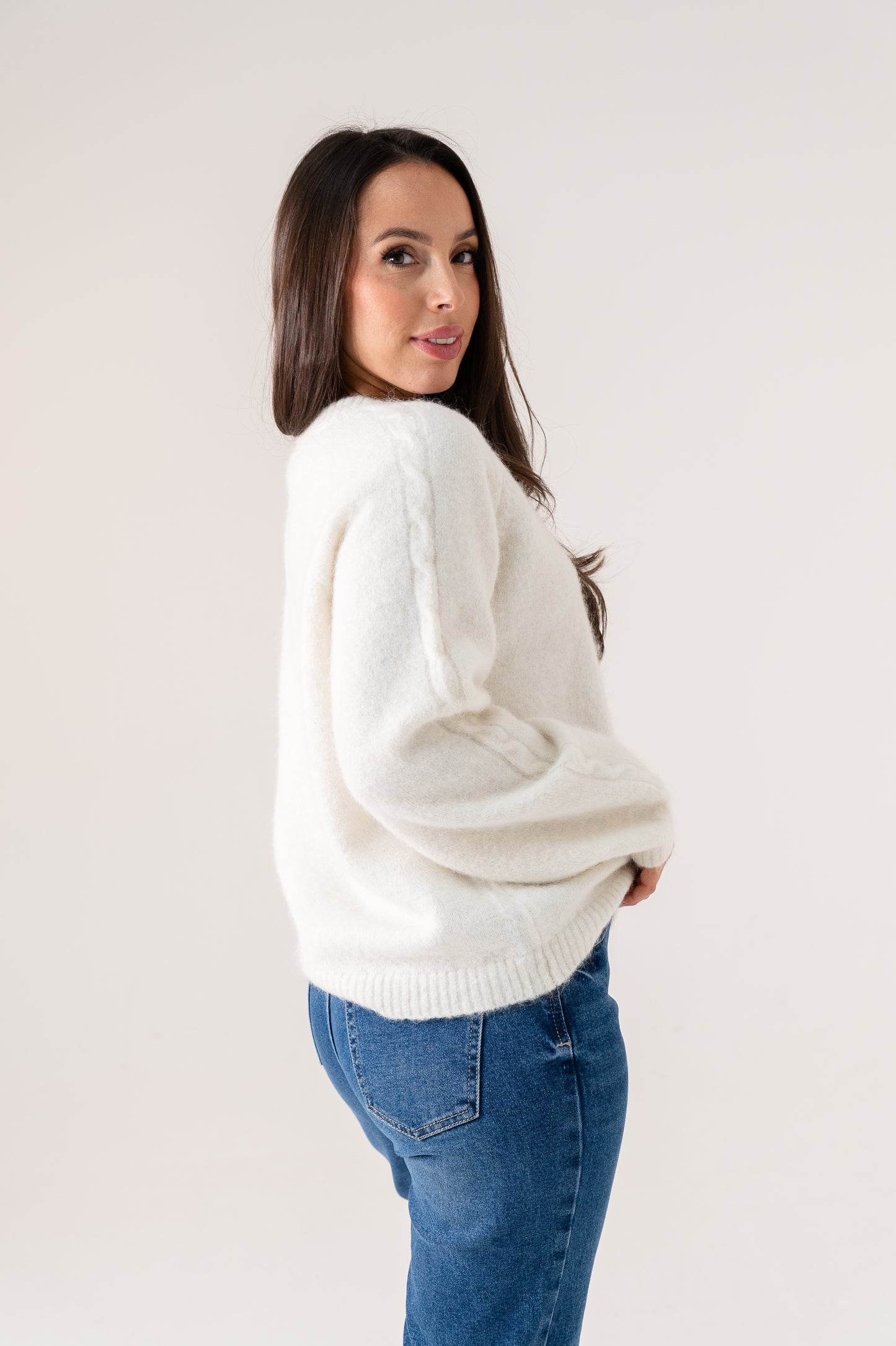 Ella Round Neck Jumper In Cream