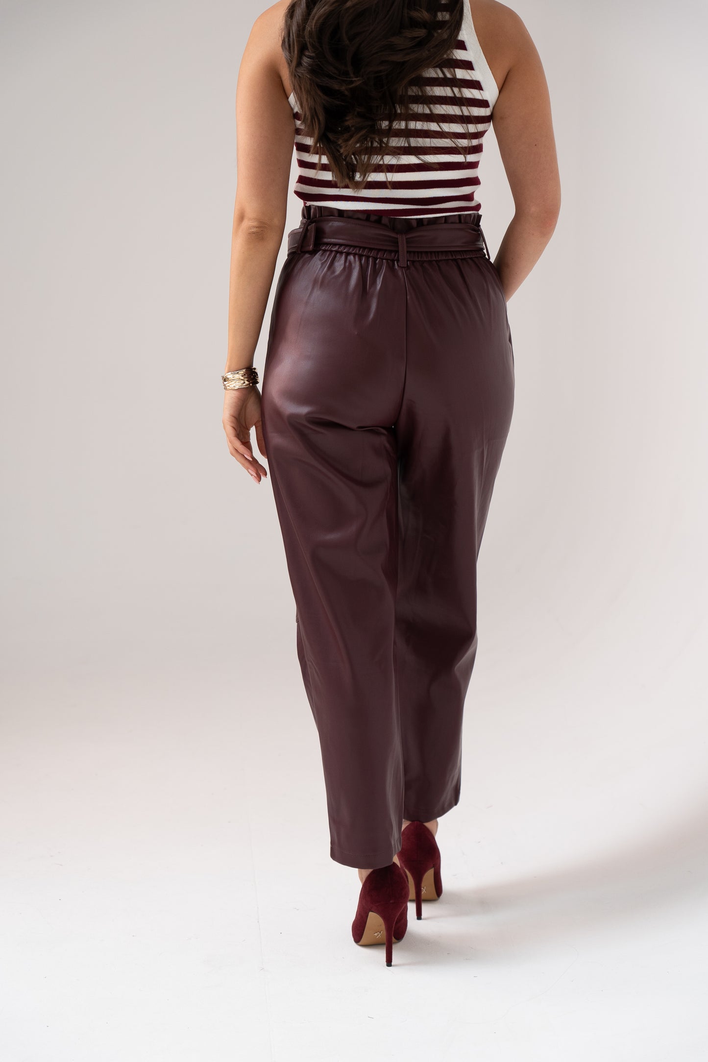 Ella Faux Leather Trousers In Wine