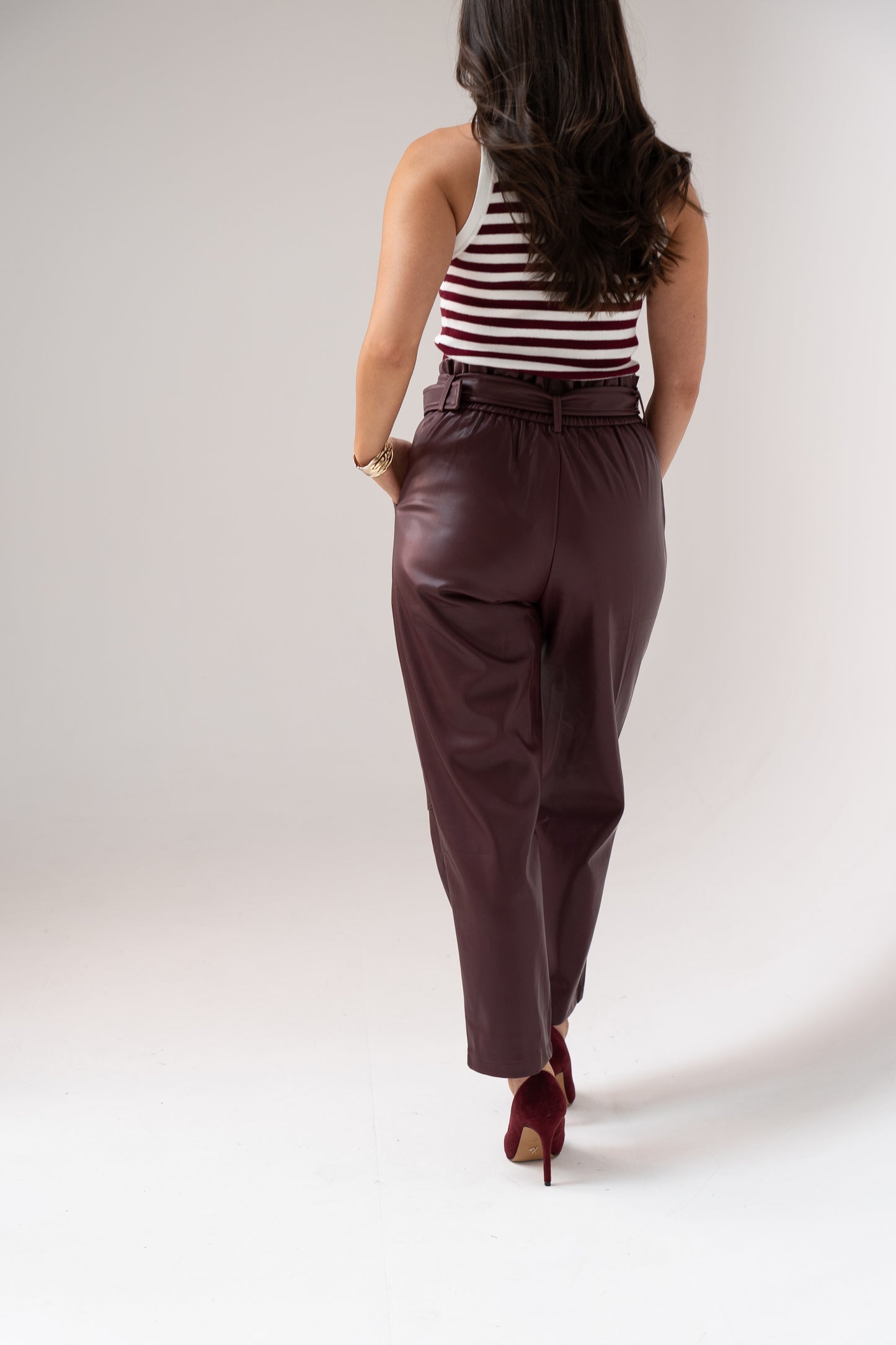 Ella Faux Leather Trousers In Wine