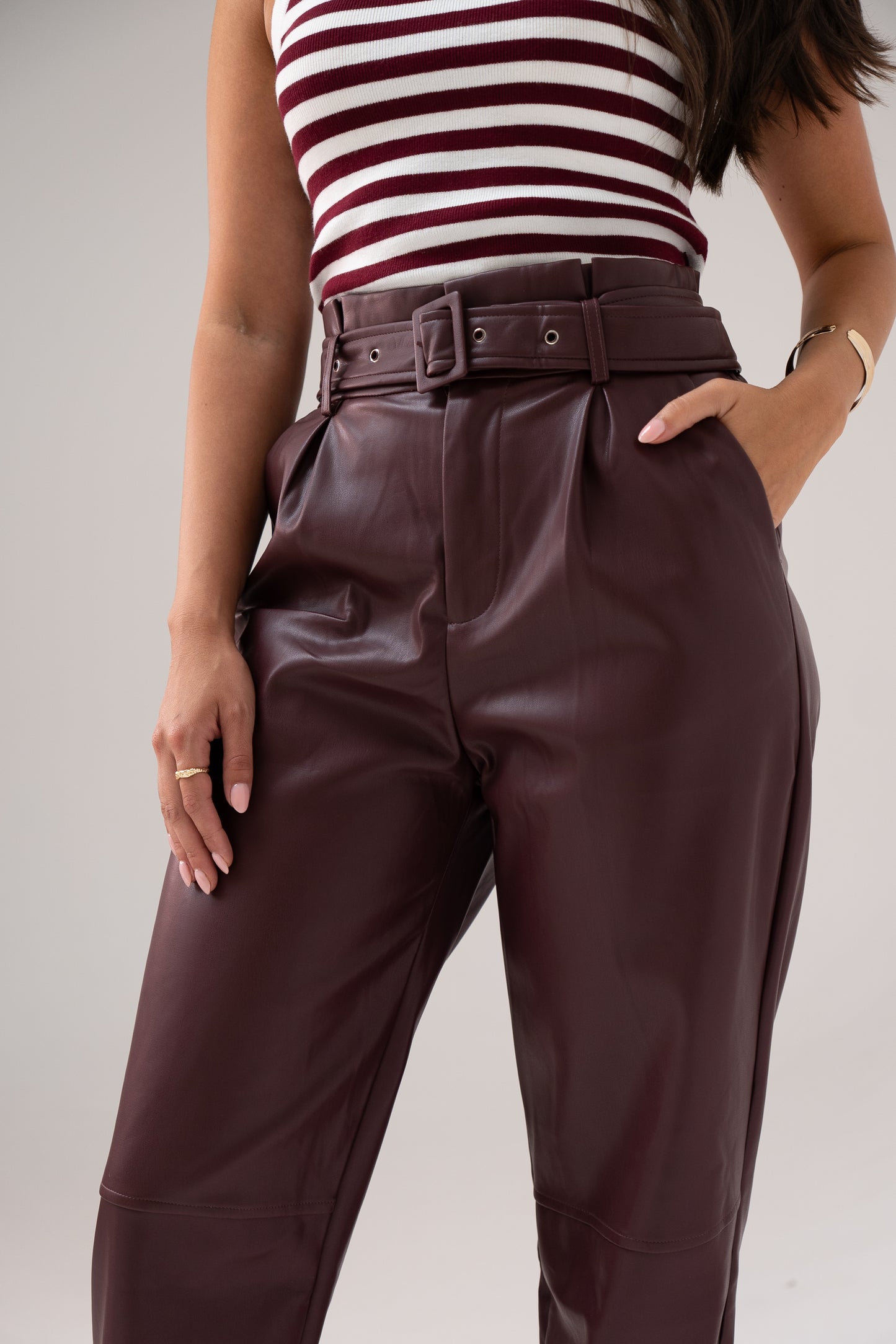 Ella Faux Leather Trousers In Wine