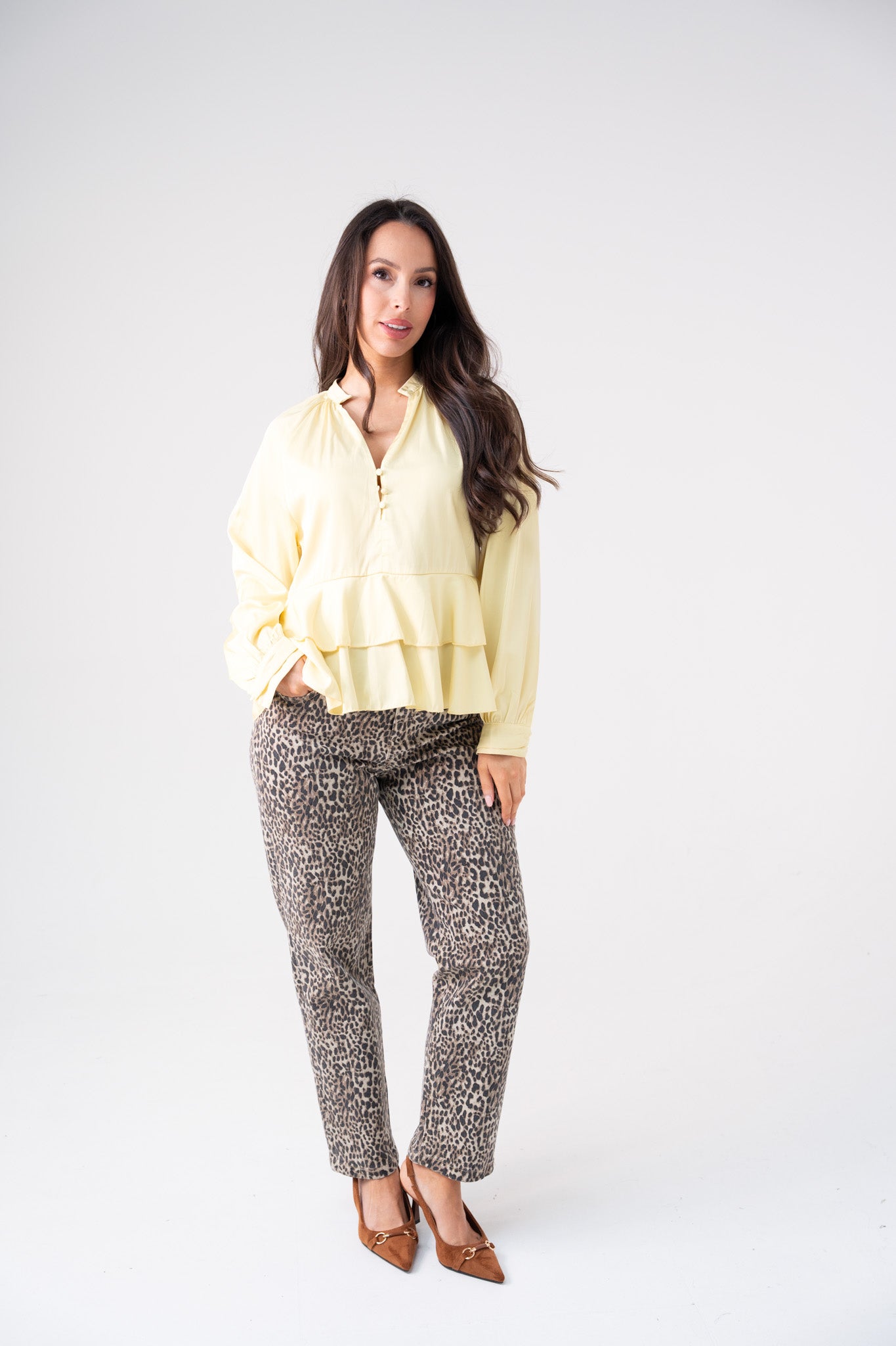Ella Peplum Blouse In Lemon