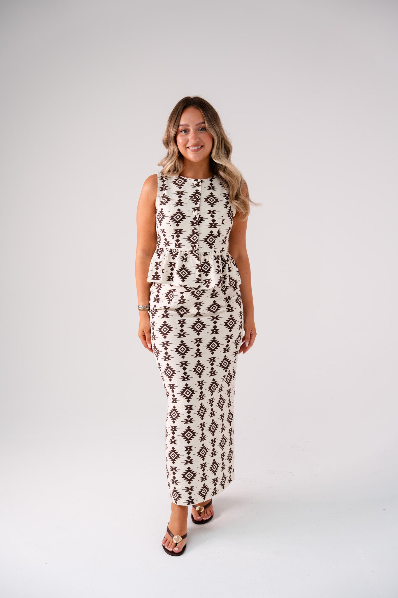 Elsa Aztec Print Top In Ivory
