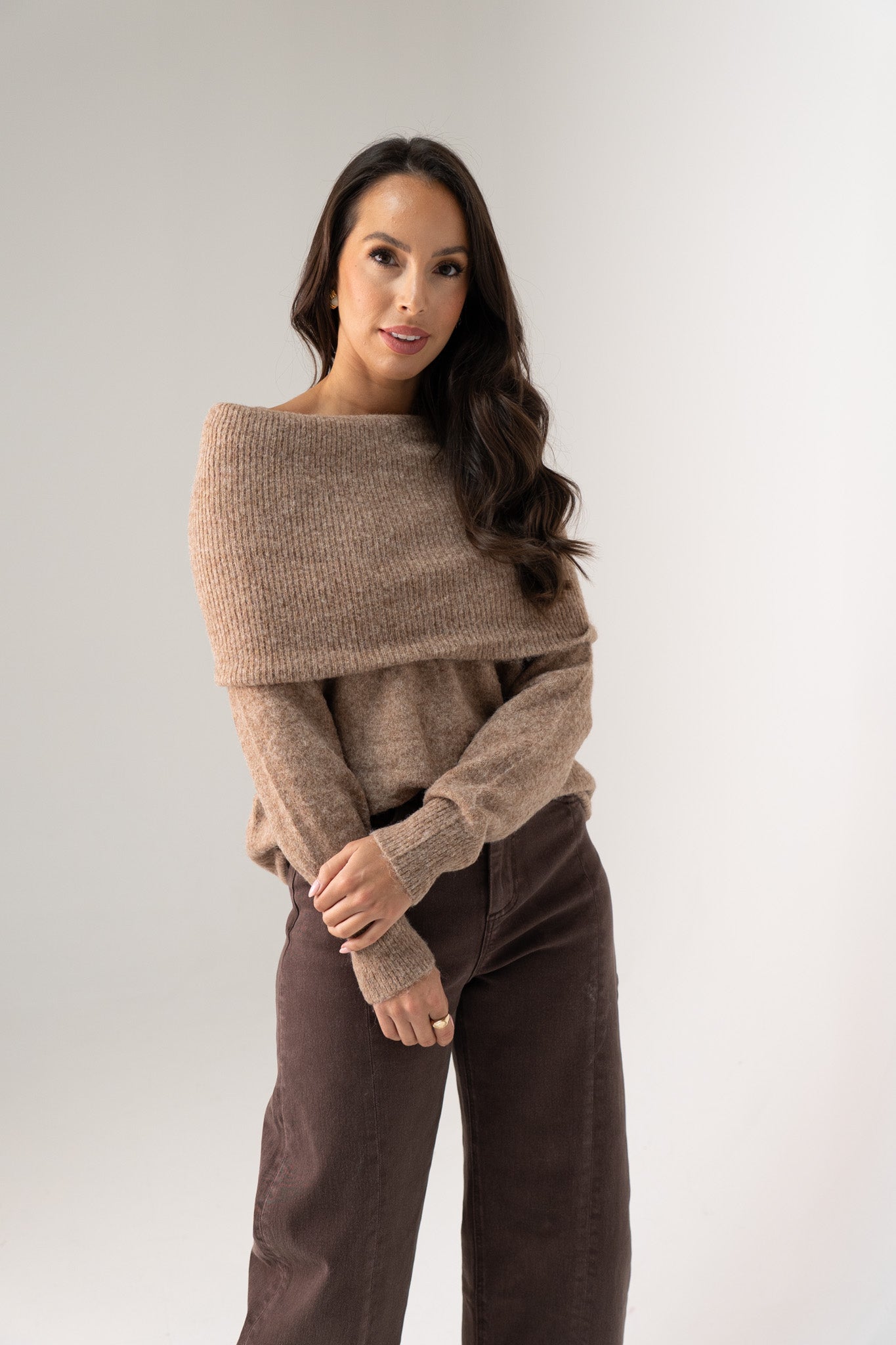 Elsa Bardot Jumper In Camel