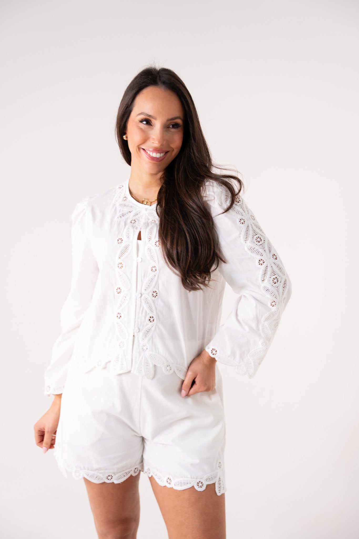 Elsa Embroidered Trim Shirt In White