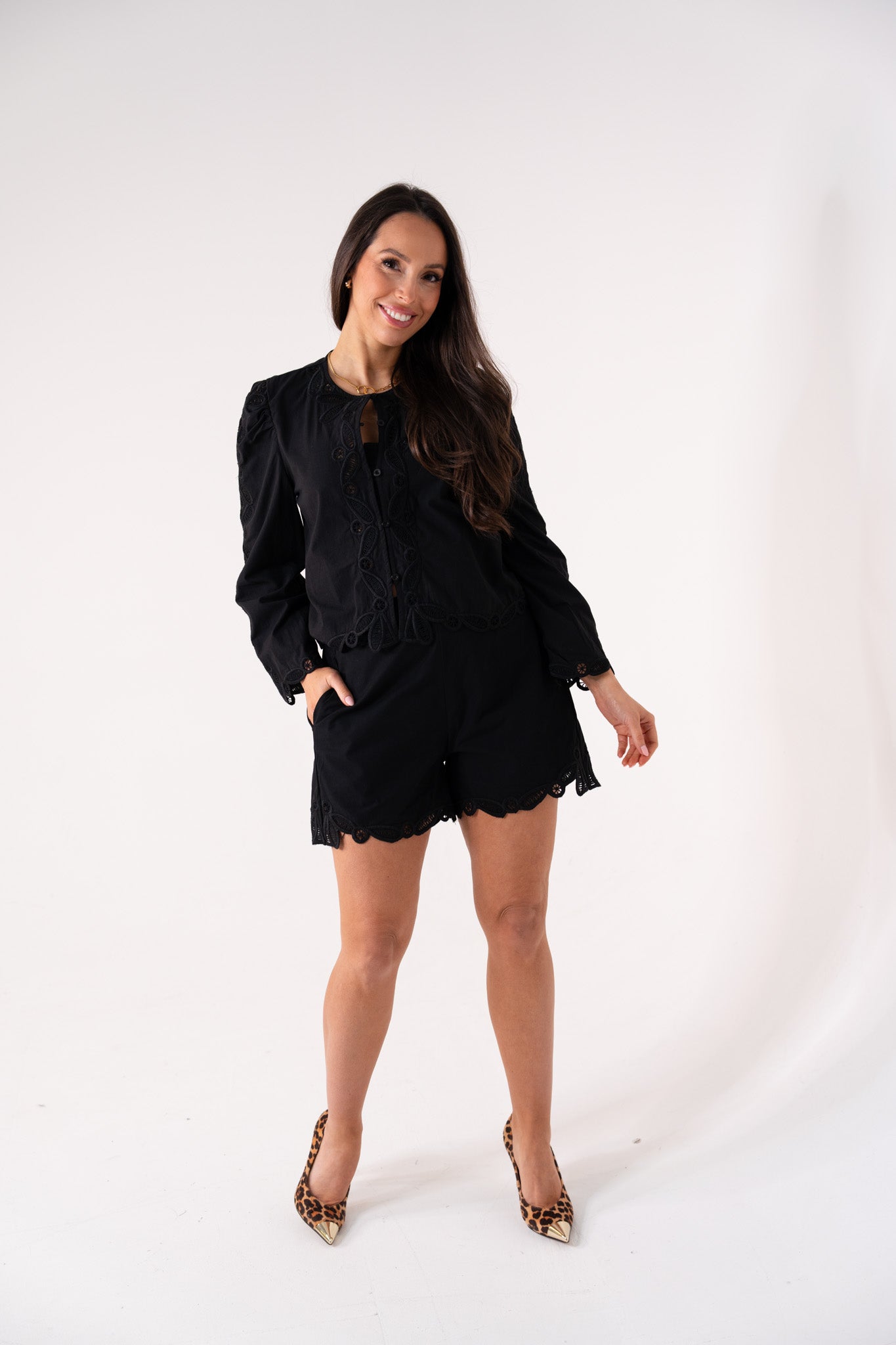 Elsa Embroidered Trim Shirt In Black