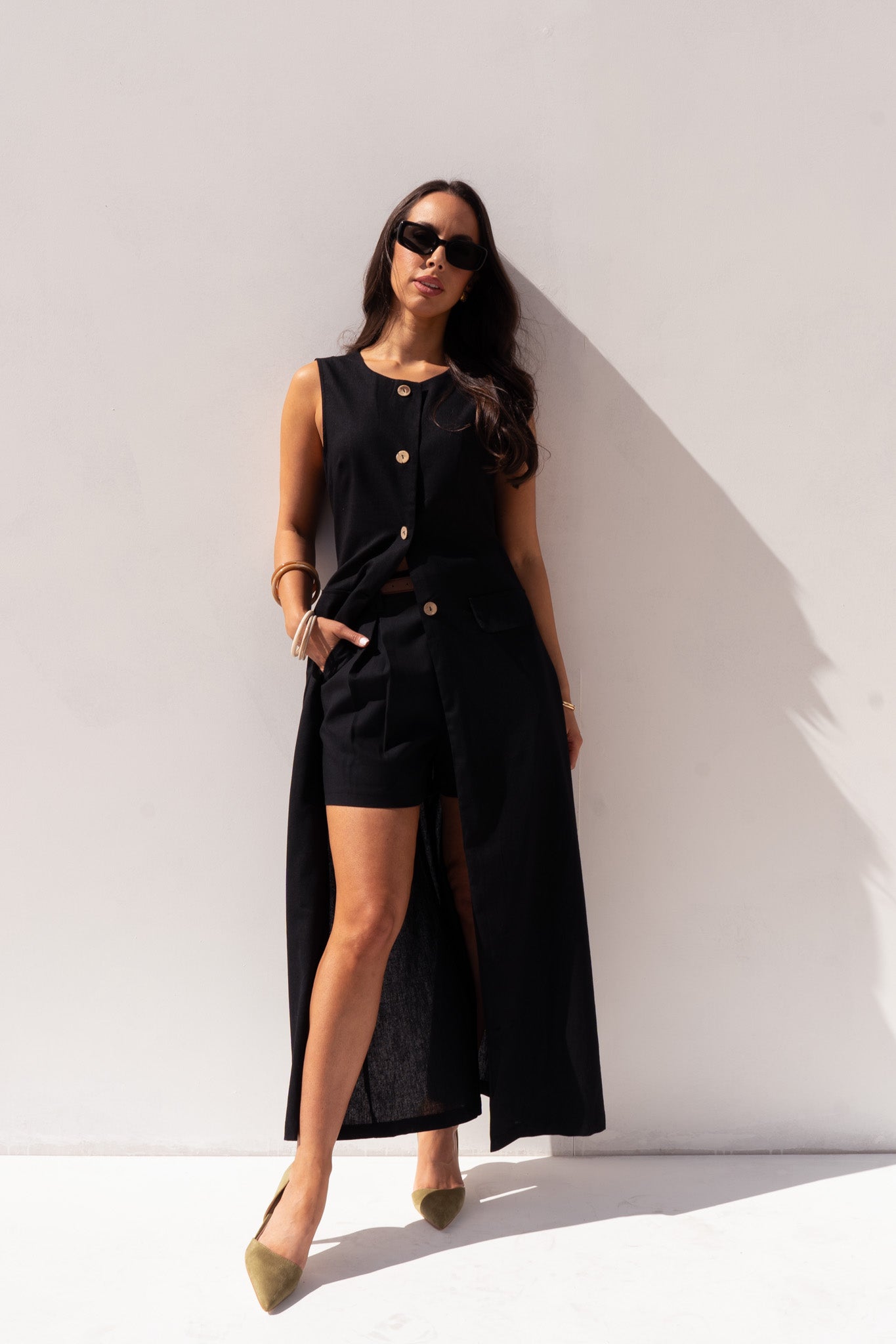 Elsa Longline Waistcoat In Black