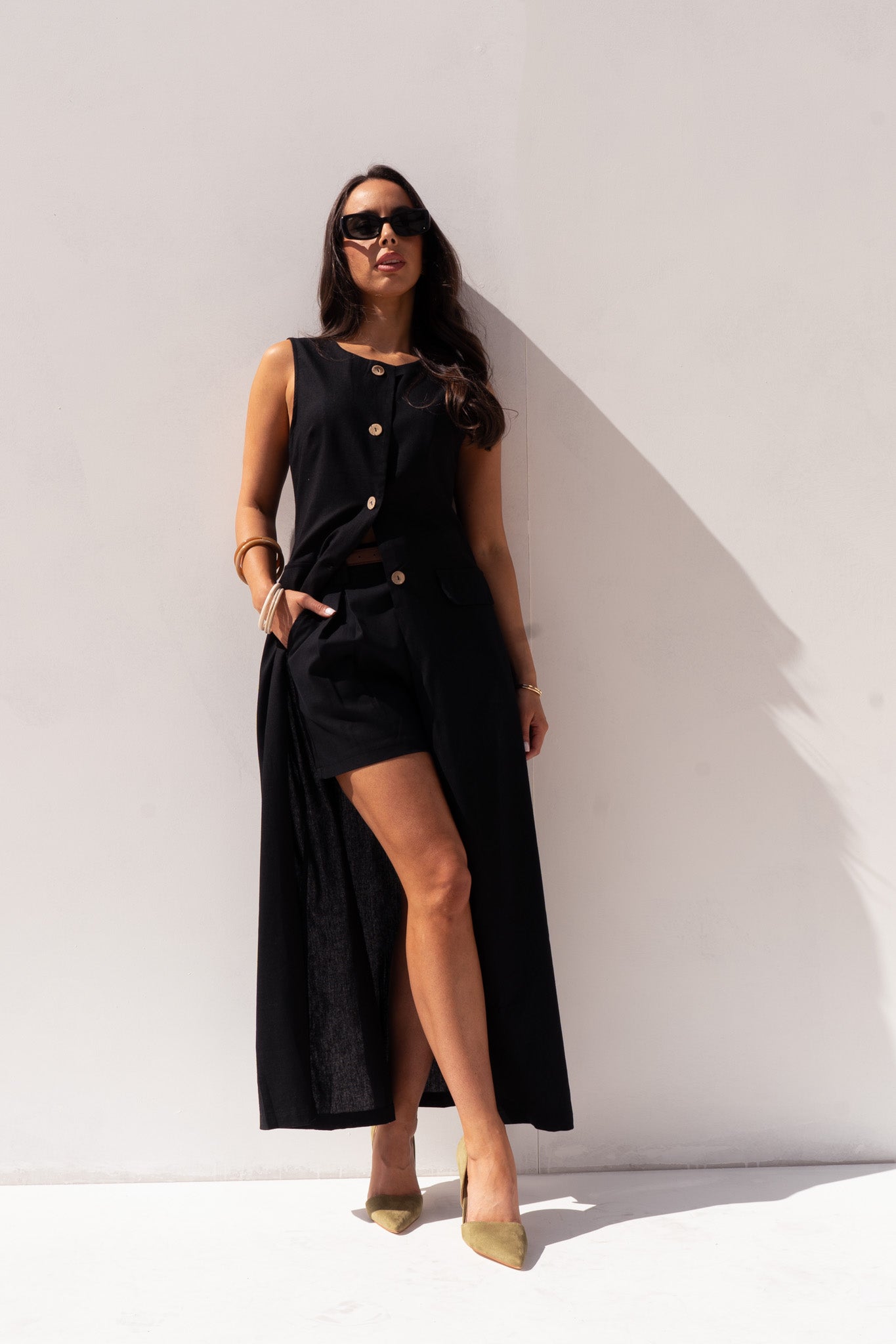 Elsa Longline Waistcoat In Black