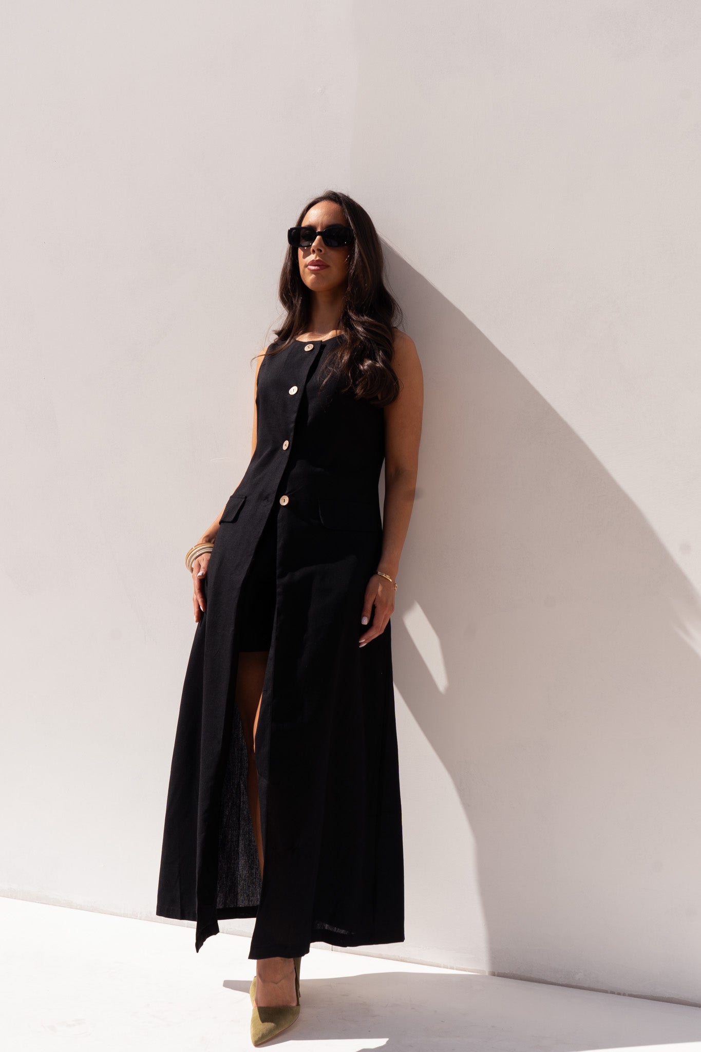 Elsa Longline Waistcoat In Black