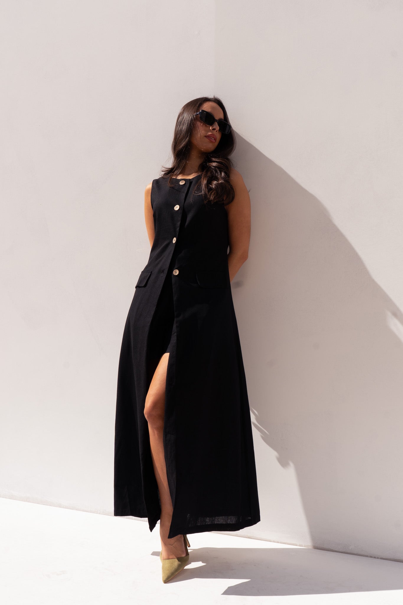 Elsa Longline Waistcoat In Black