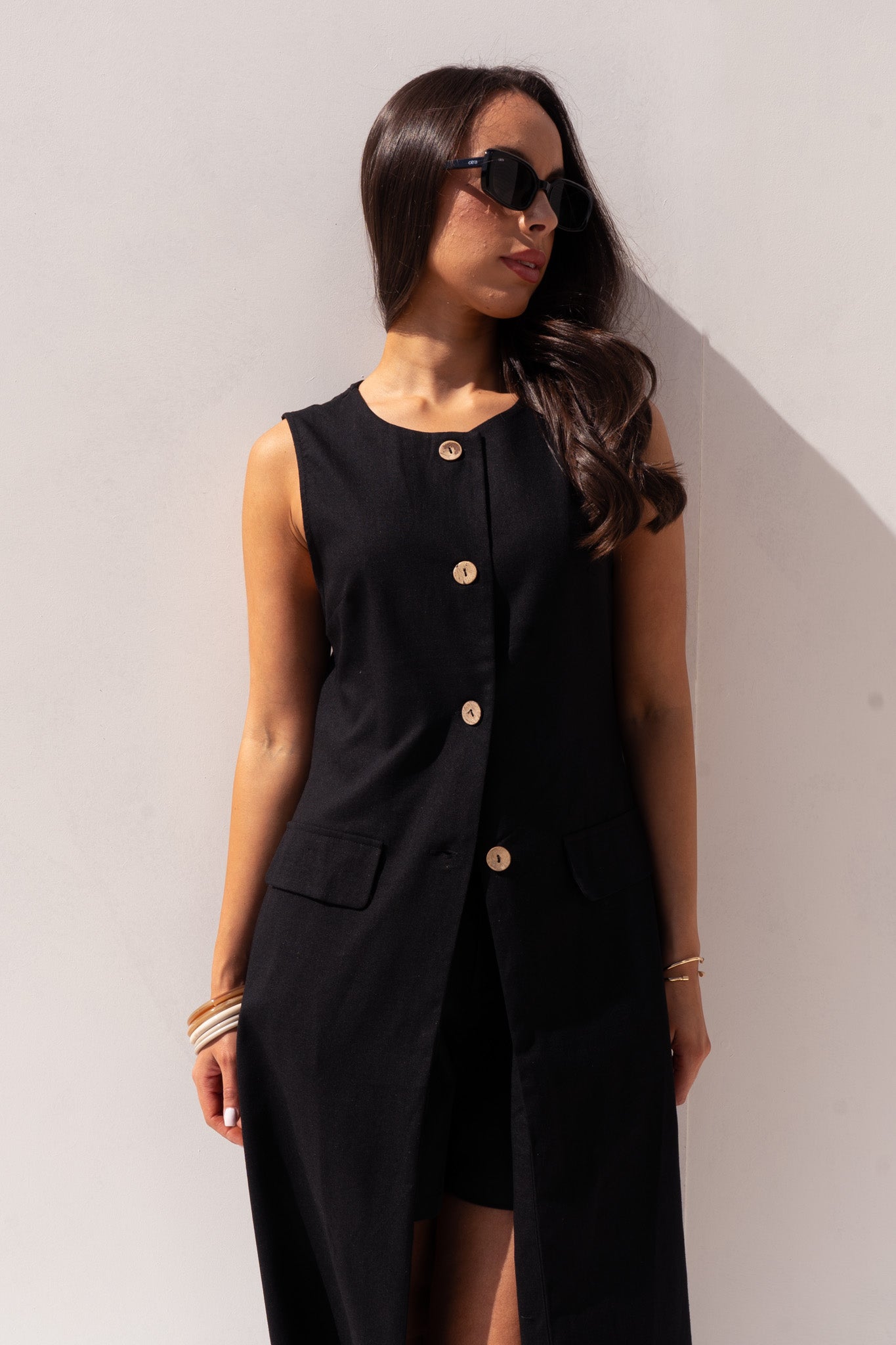 Elsa Longline Waistcoat In Black
