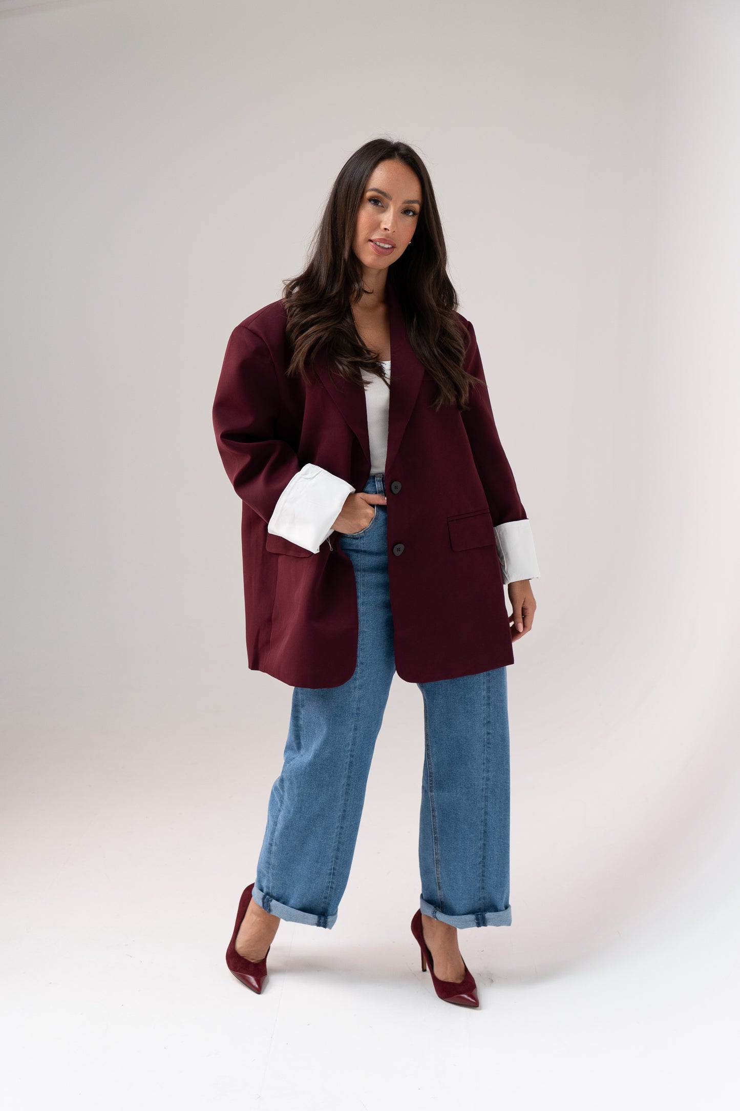 Elsa Oversize Blazer In Bordeaux