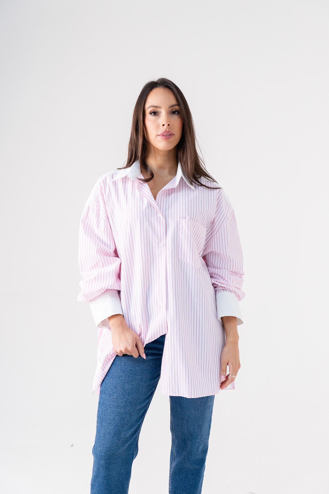 Elsa Oversized Stripe Shirt In Pink