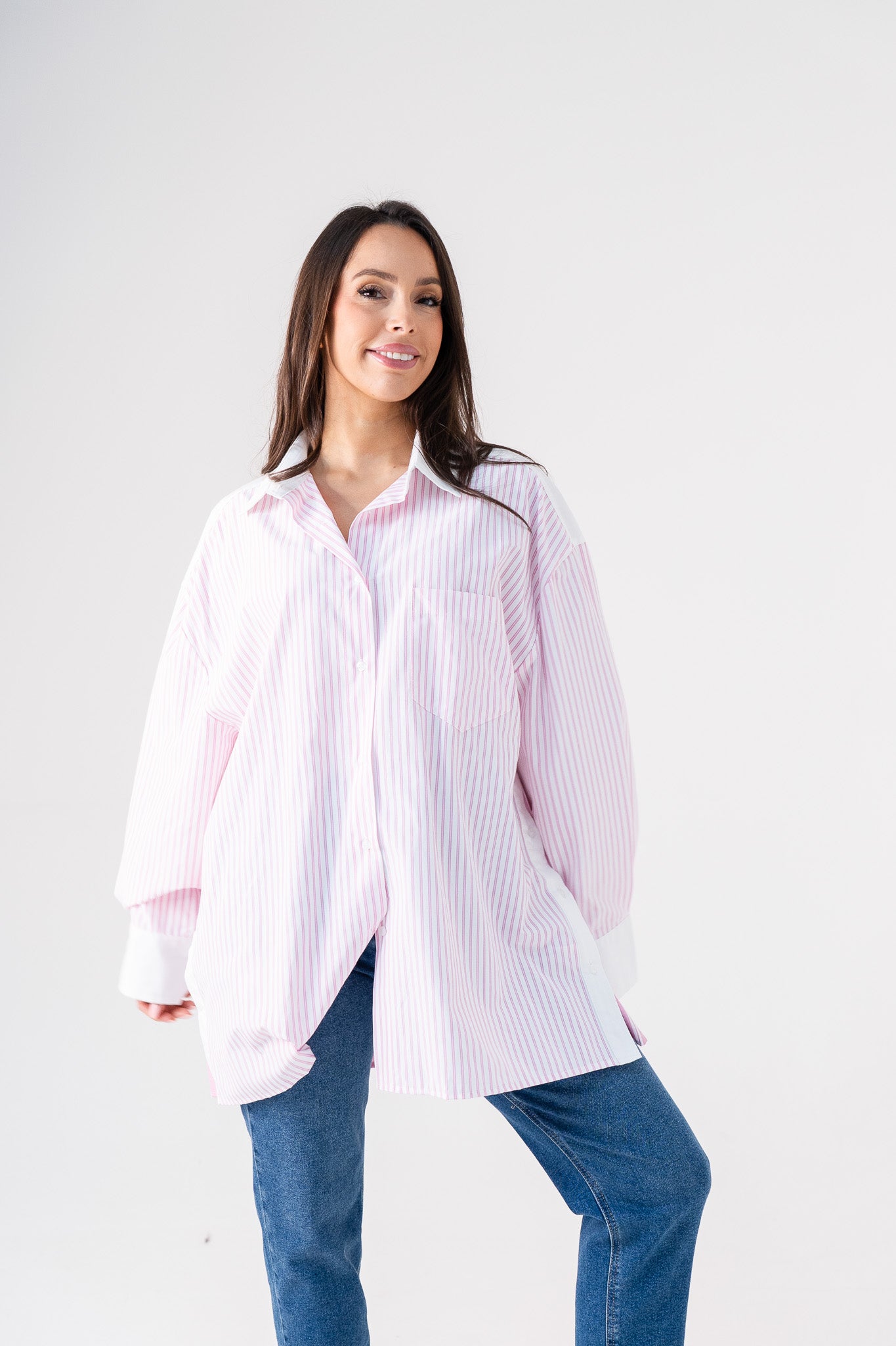 Elsa Oversized Stripe Shirt In Pink