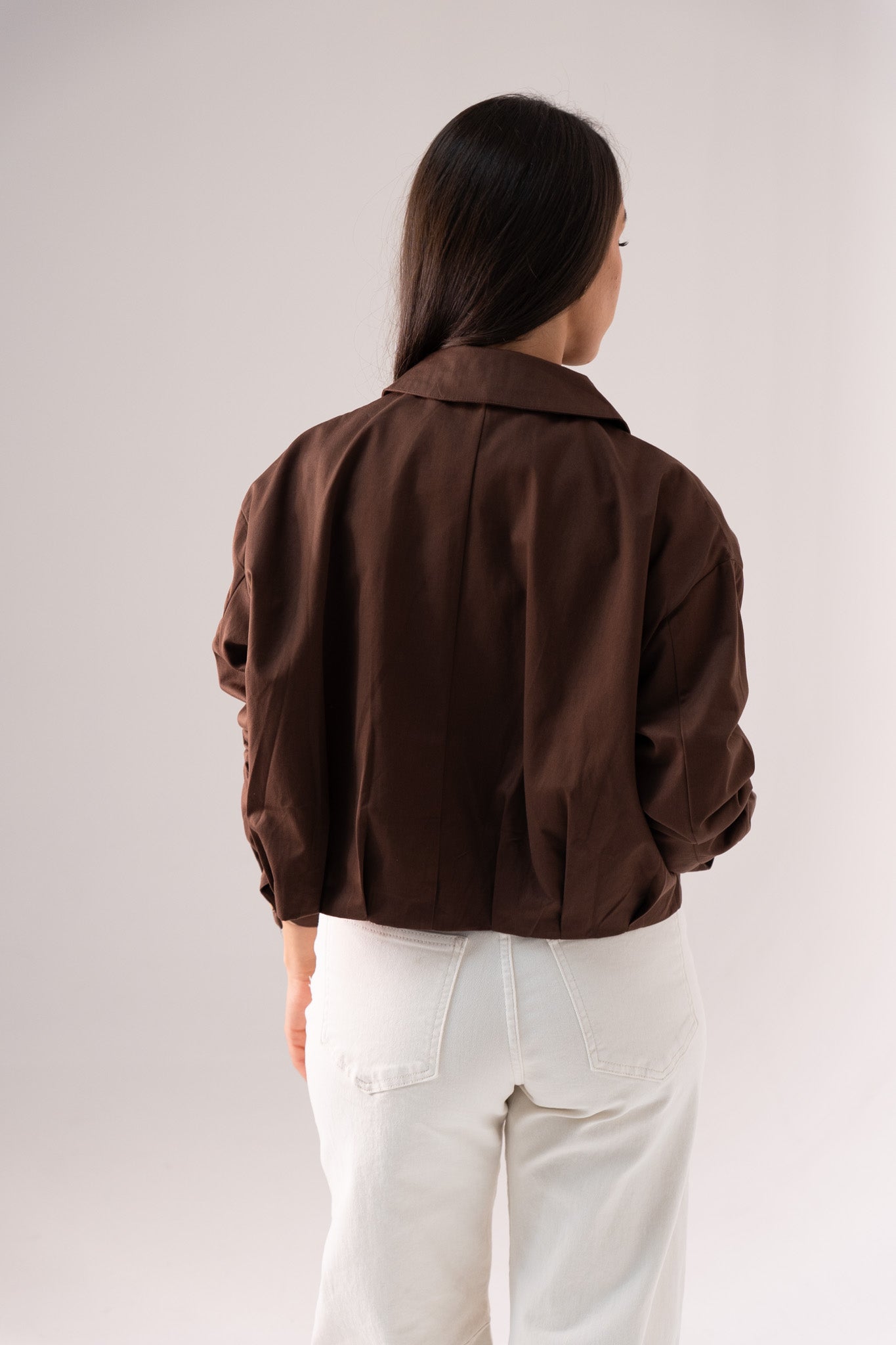 Elsa Pleat Detail Jacket In Chocolate