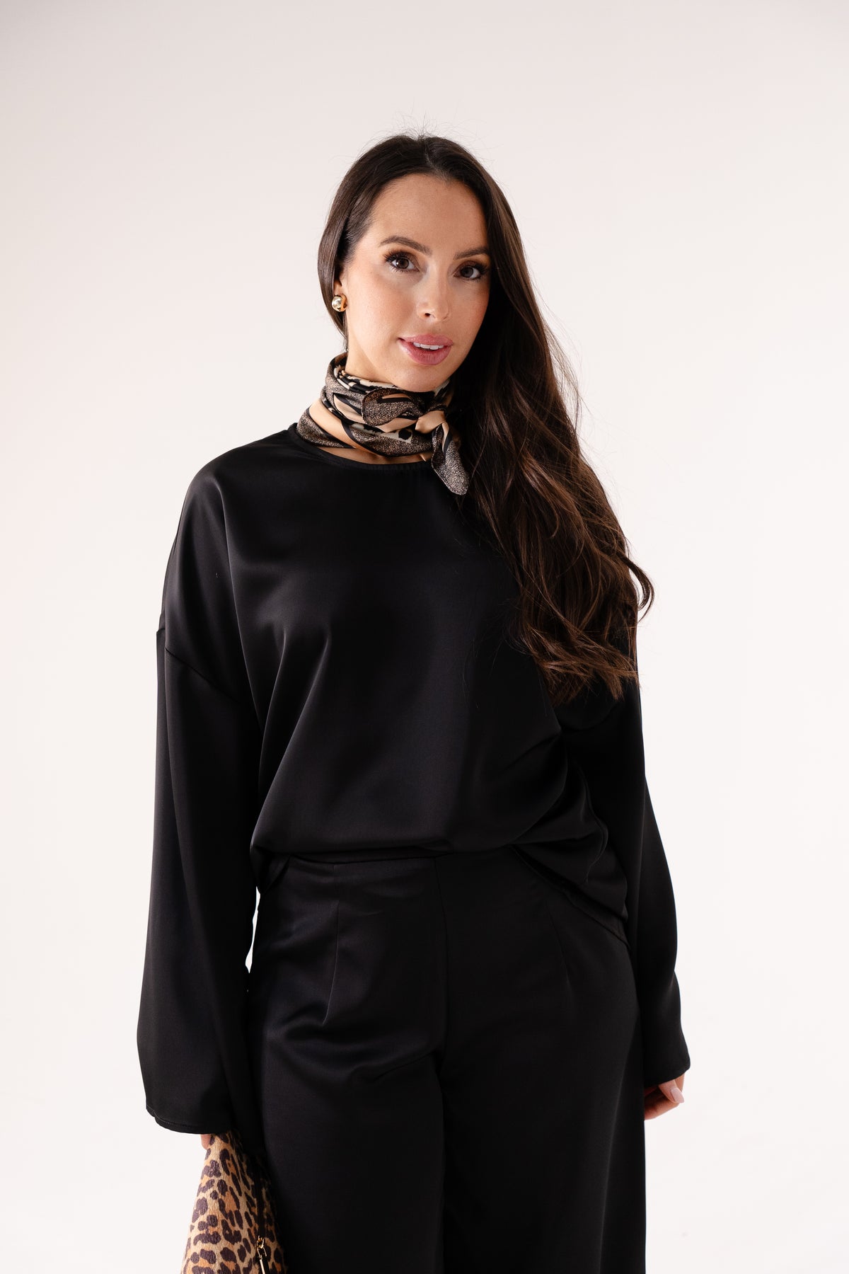 Elsa Satin Mix Top In Black