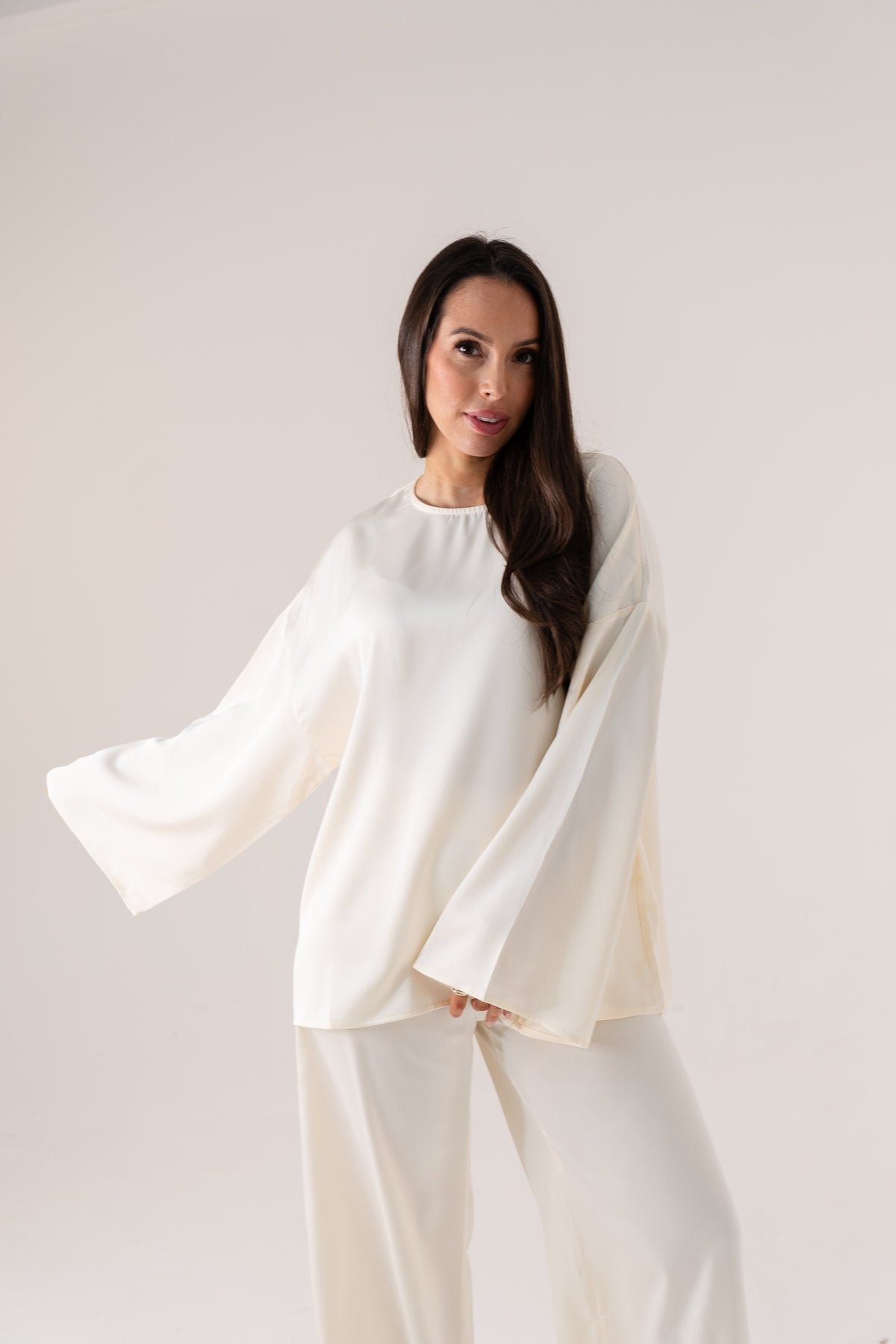 Elsa Satin Mix Top In Ivory