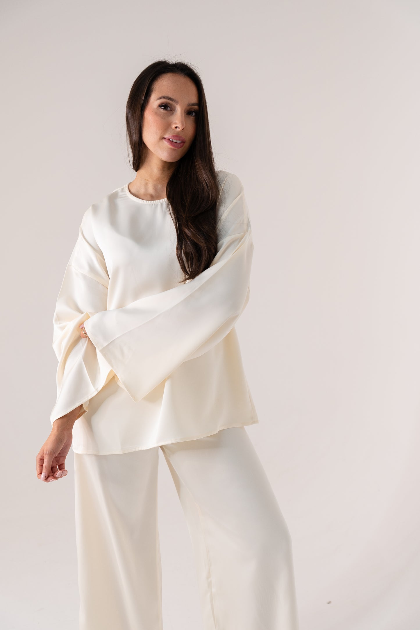 Elsa Satin Mix Top In Ivory