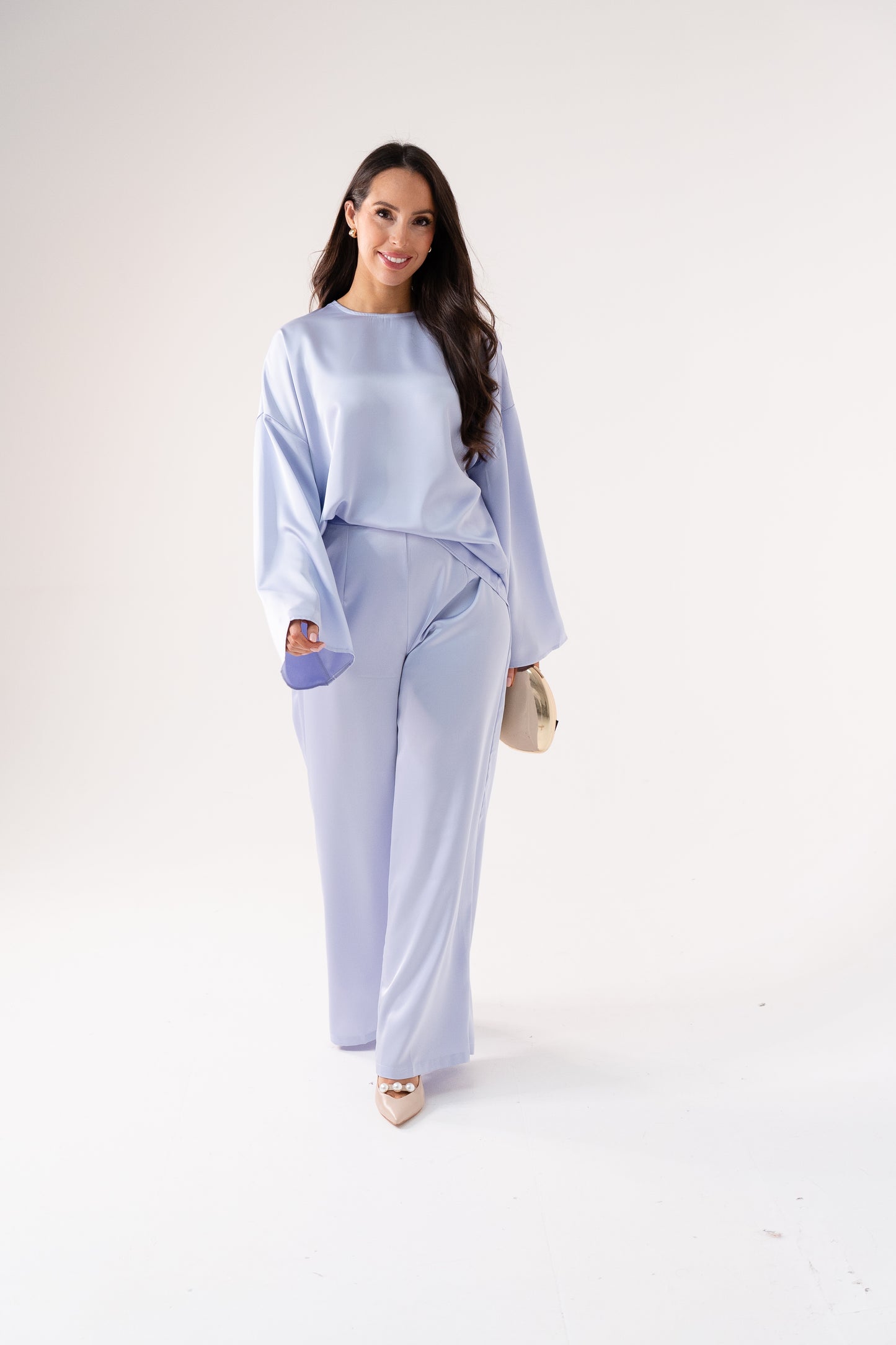 Elsa Satin Mix Top In Lilac