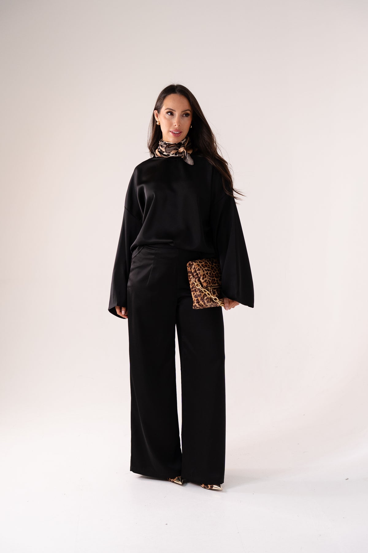 Elsa Satin Mix Trousers In Black