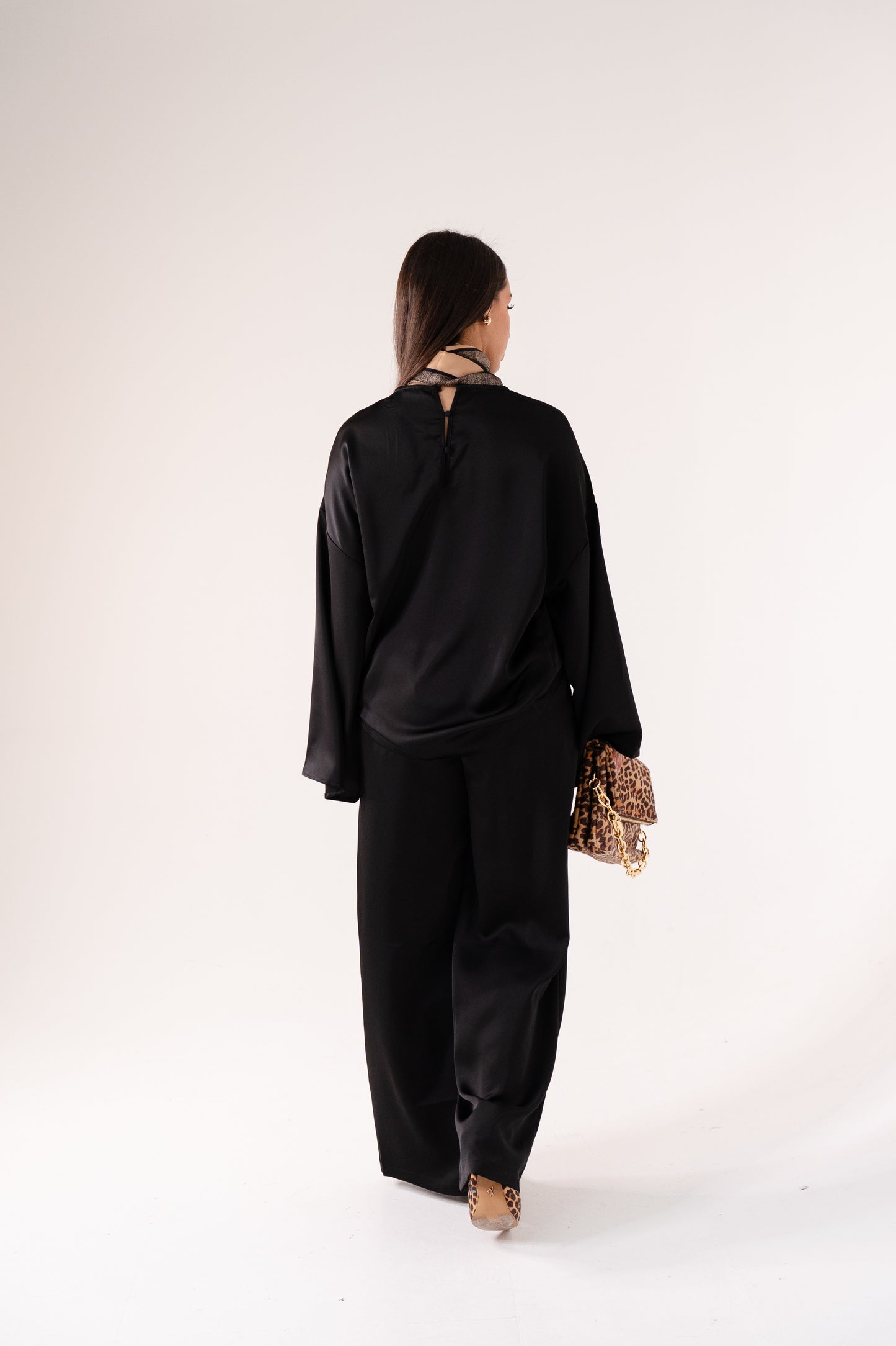 Elsa Satin Mix Trousers In Black