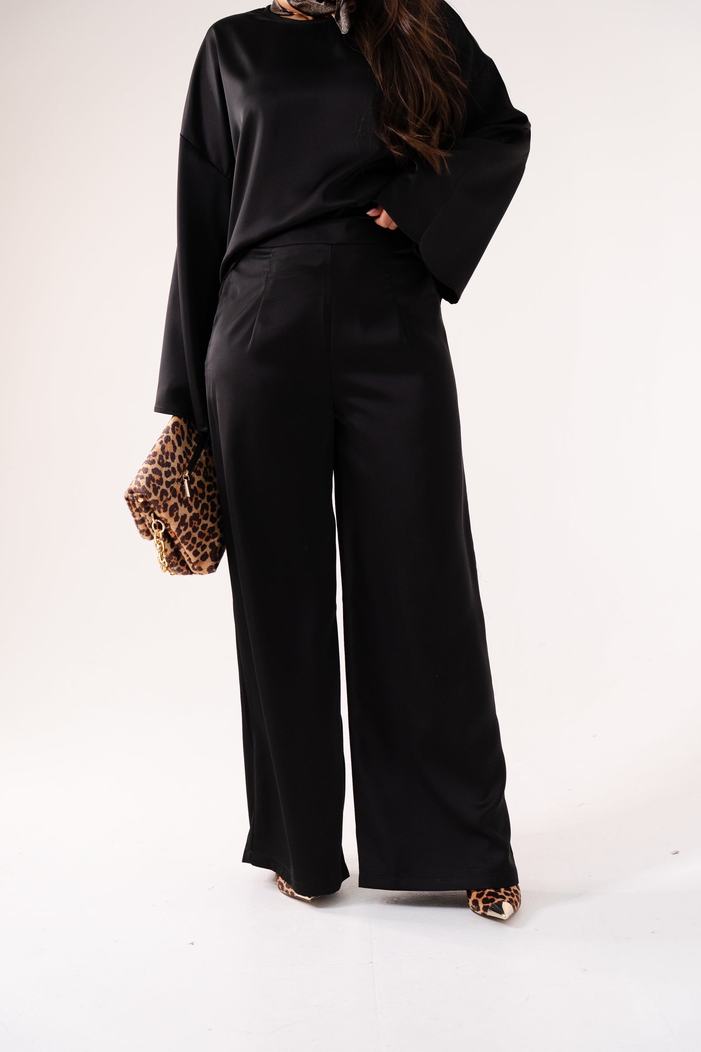 Elsa Satin Mix Trousers In Black