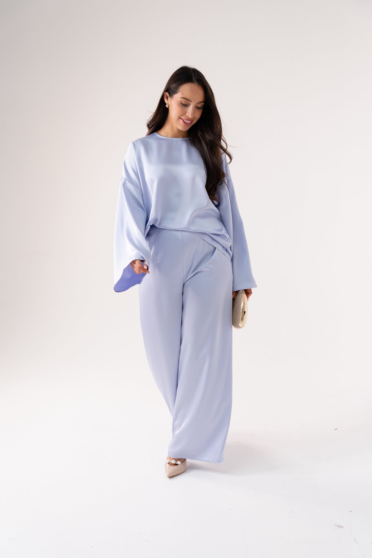 Elsa Satin Mix Trousers In Lilac