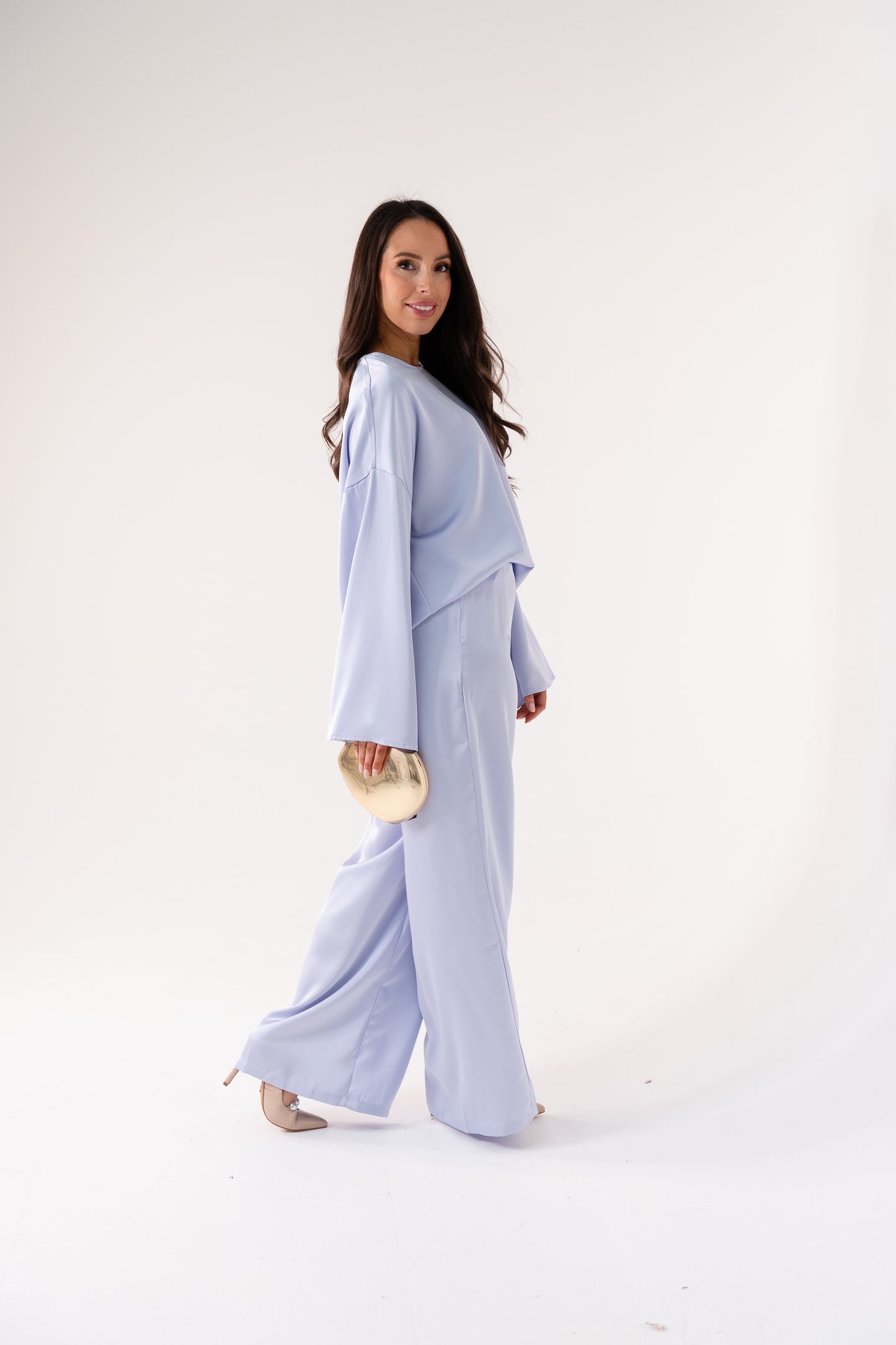 Elsa Satin Mix Trousers In Lilac