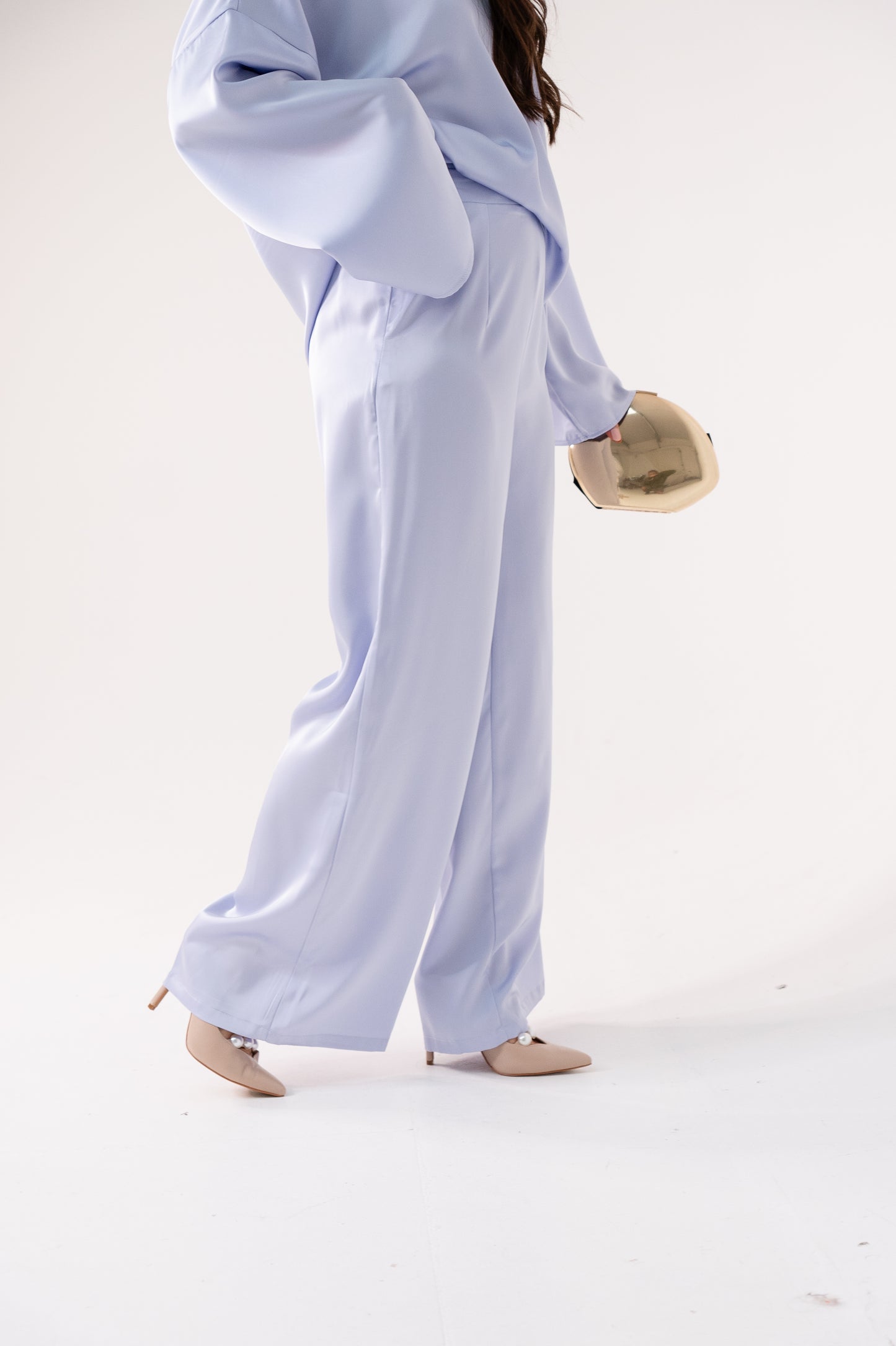 Elsa Satin Mix Trousers In Lilac