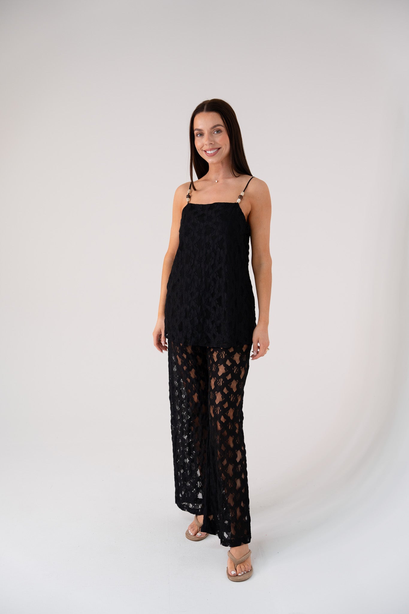 Elsa Wide Leg Lace Trousers In Black