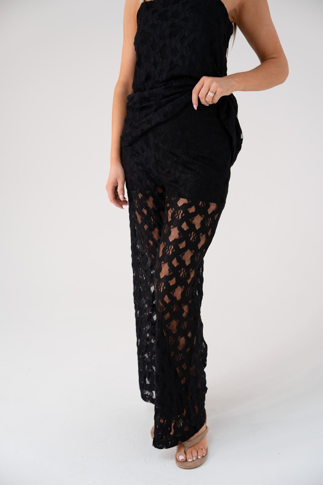 Elsa Wide Leg Lace Trousers In Black
