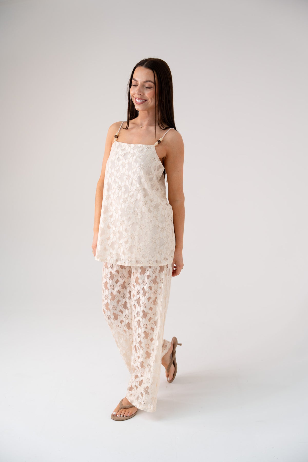 Elsa Wide Leg Lace Trousers In Ivory