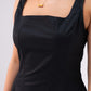 Elsa Square Neck Cotton Dress In Black