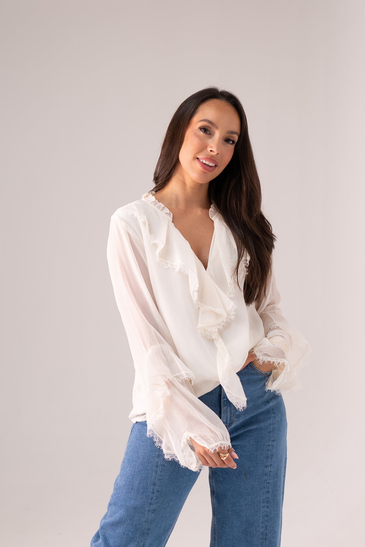 Elsa Frill Detail Shirt In Cream