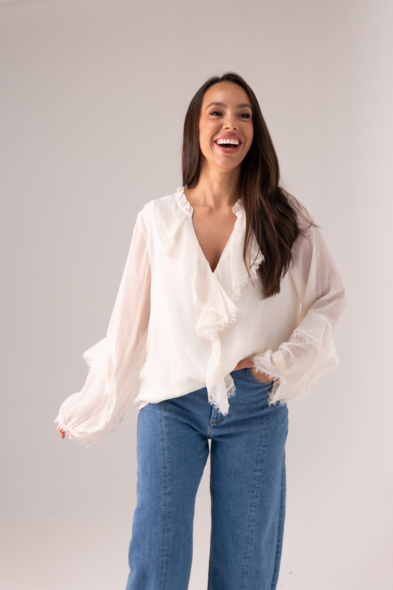 Elsa Frill Detail Shirt In Cream