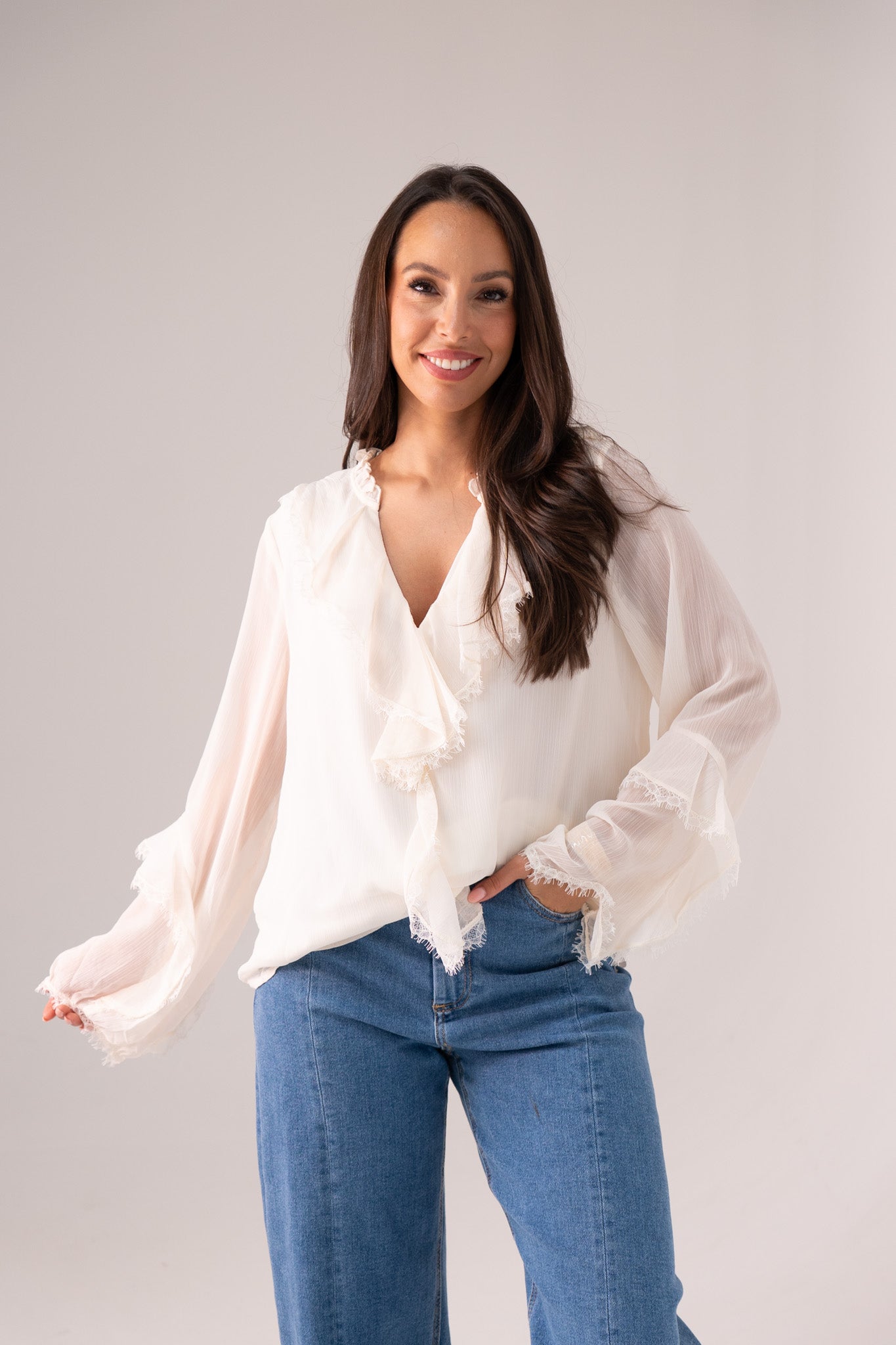 Elsa Frill Detail Shirt In Cream