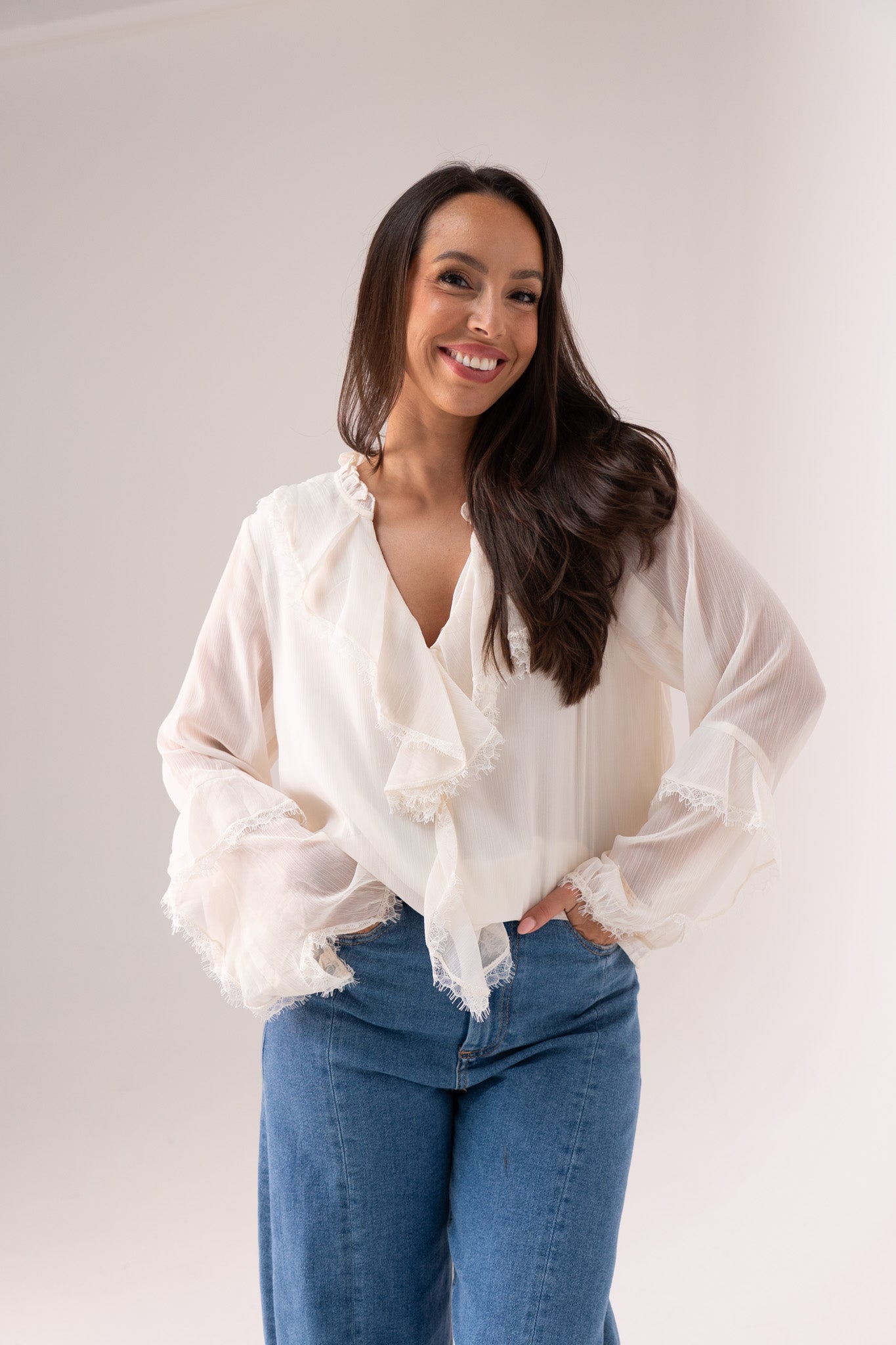 Elsa Frill Detail Shirt In Cream