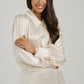 Eva Satin Mix Collared Dress In Cream