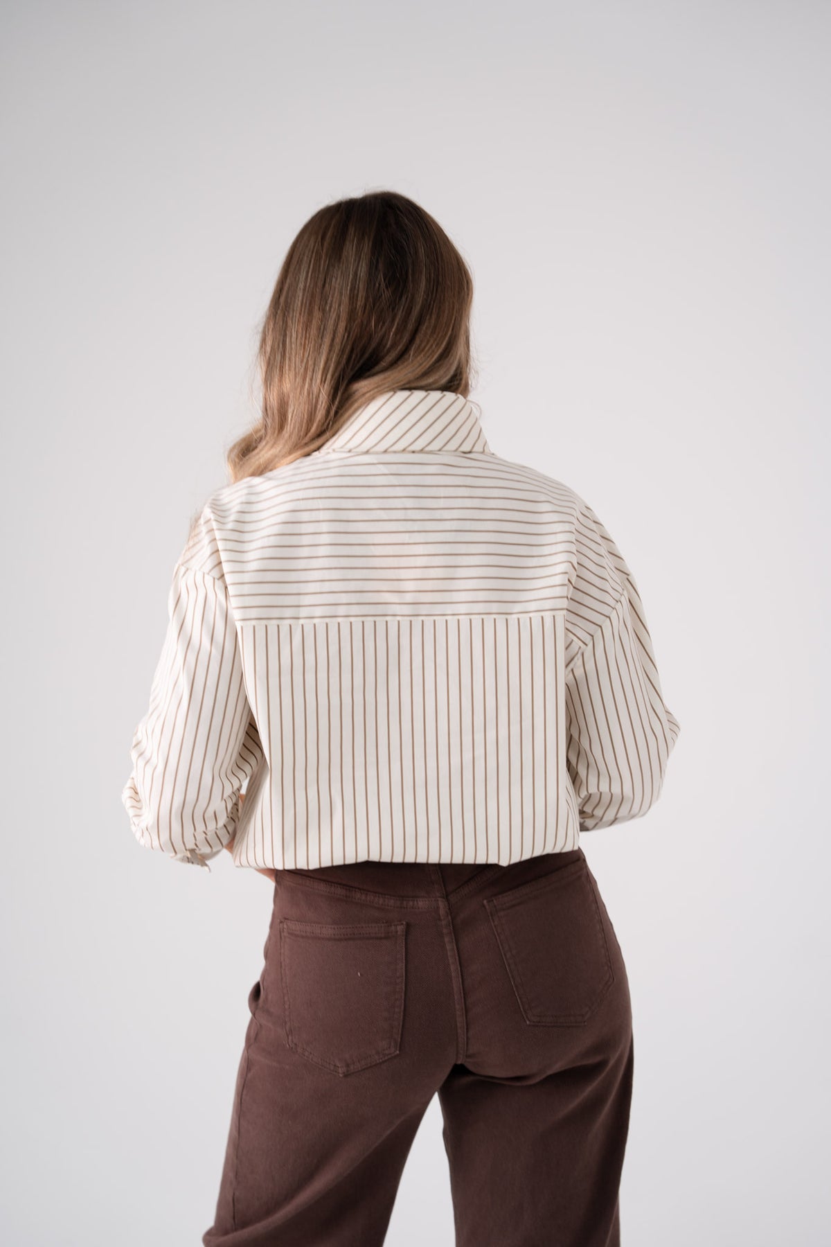 Love Laura Pinstripe Bow Blouse In Nude