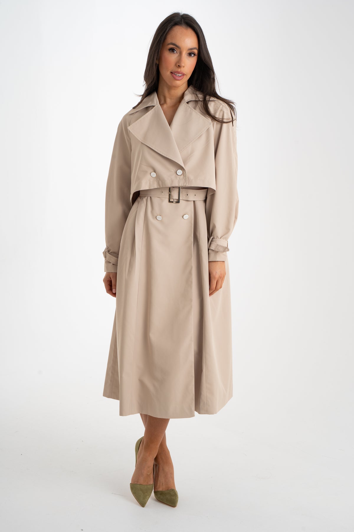 Grace Button Front Two Piece In Beige