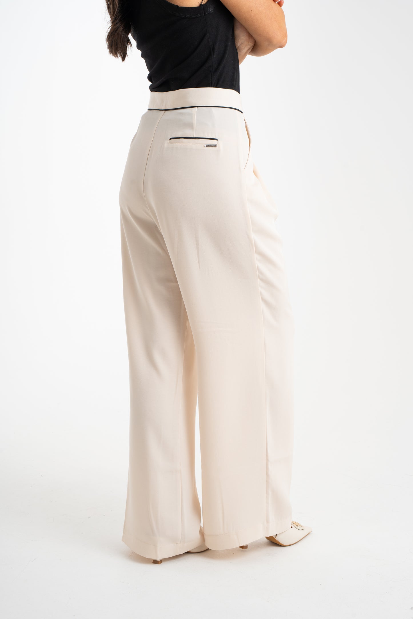Grace Contrast Waist Trousers In Neutral