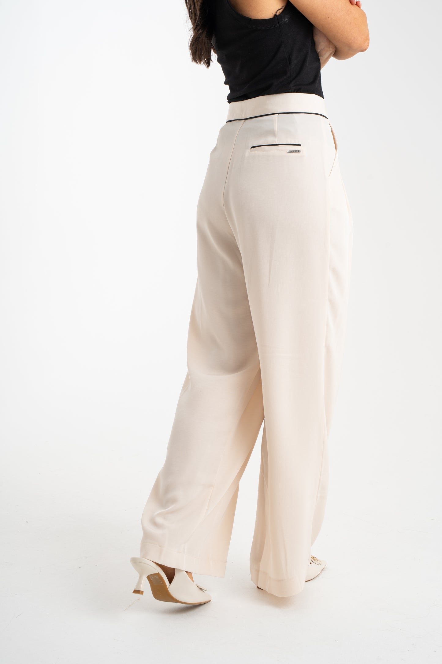 Grace Contrast Waist Trousers In Neutral