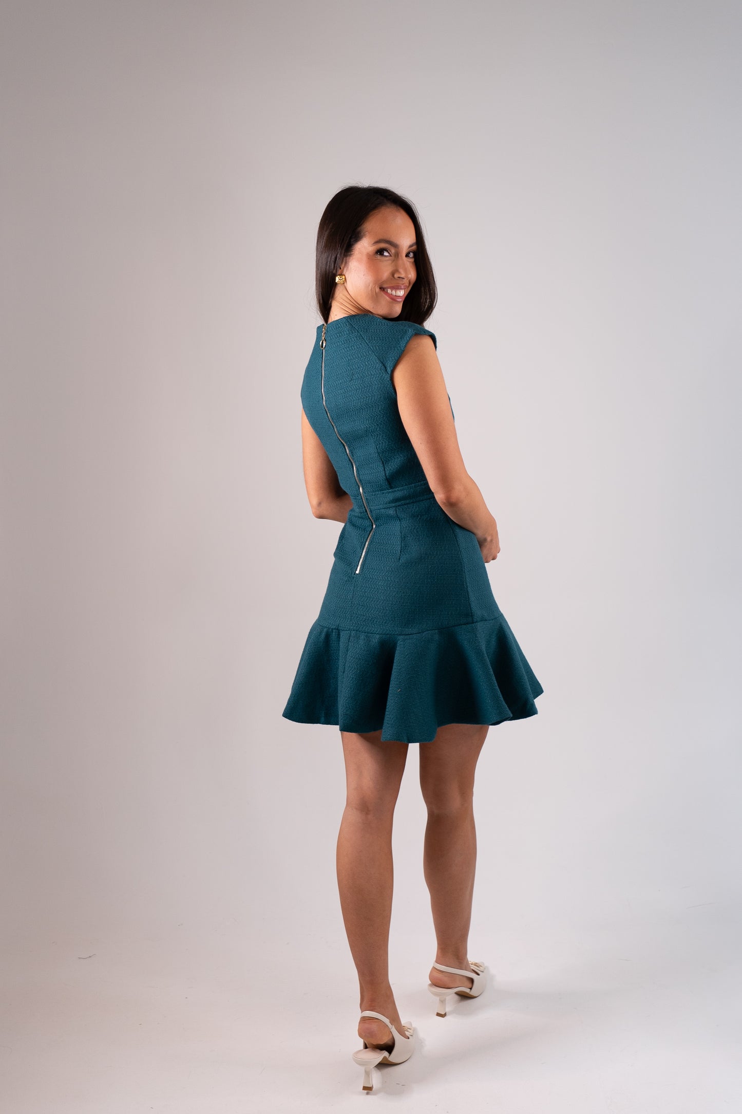 Harper Tweed Dress In Teal