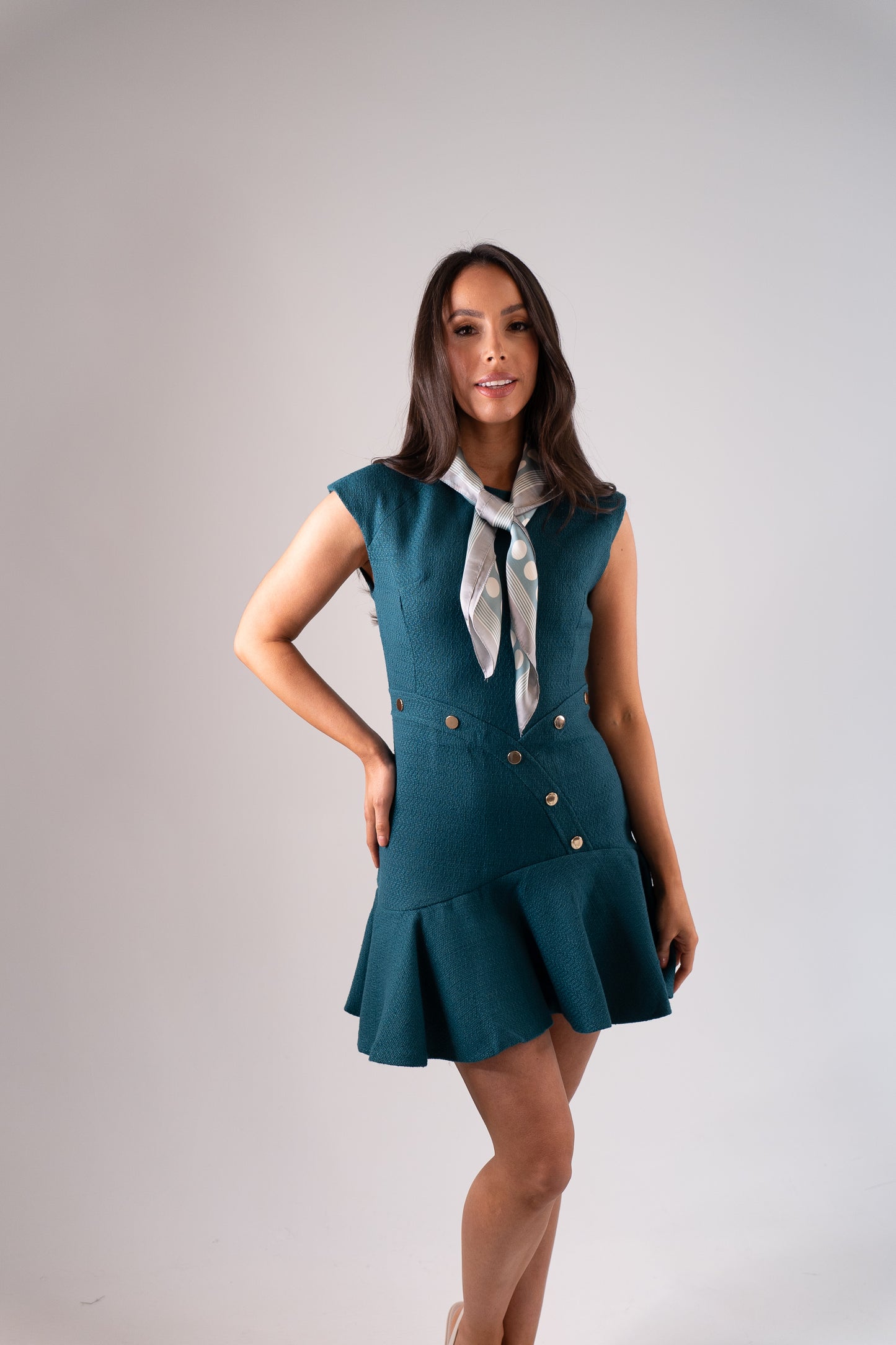 Harper Tweed Dress In Teal