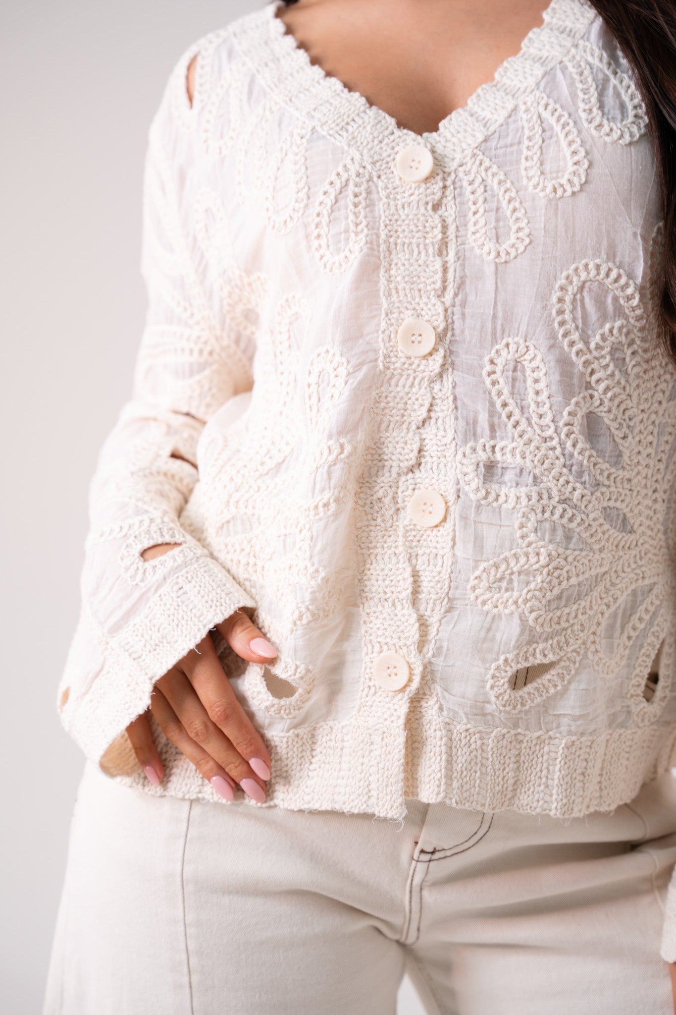 Hayley Embroidered Cardigan In Neutral